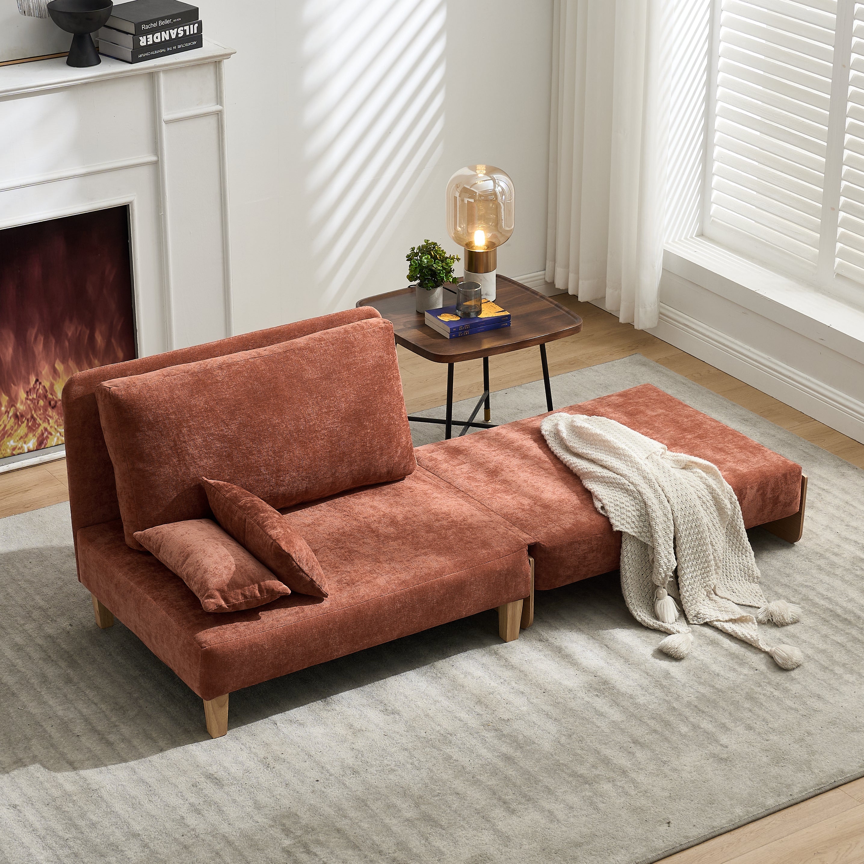 Mid-Century Modern Chenille Foldable Sofa Bed Recliner