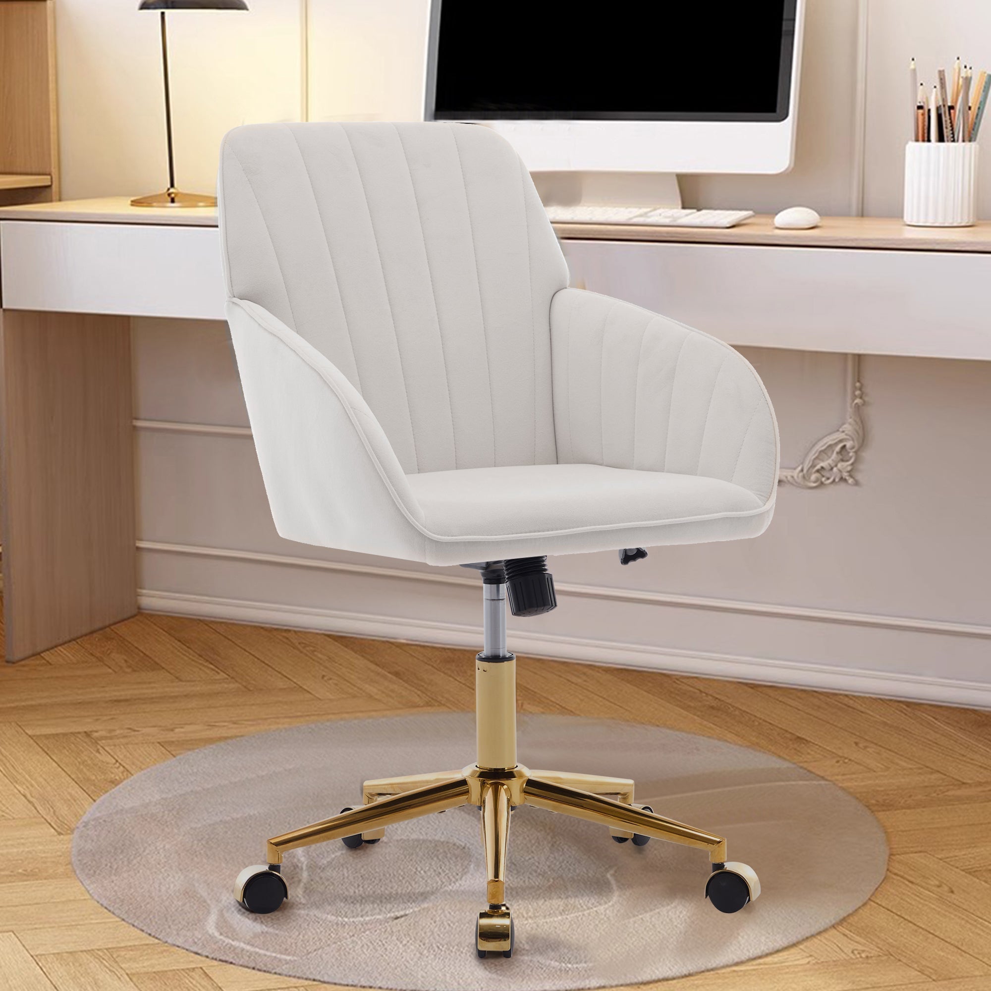 Adjustable Ergonomic Swivel Chair with Golden Base