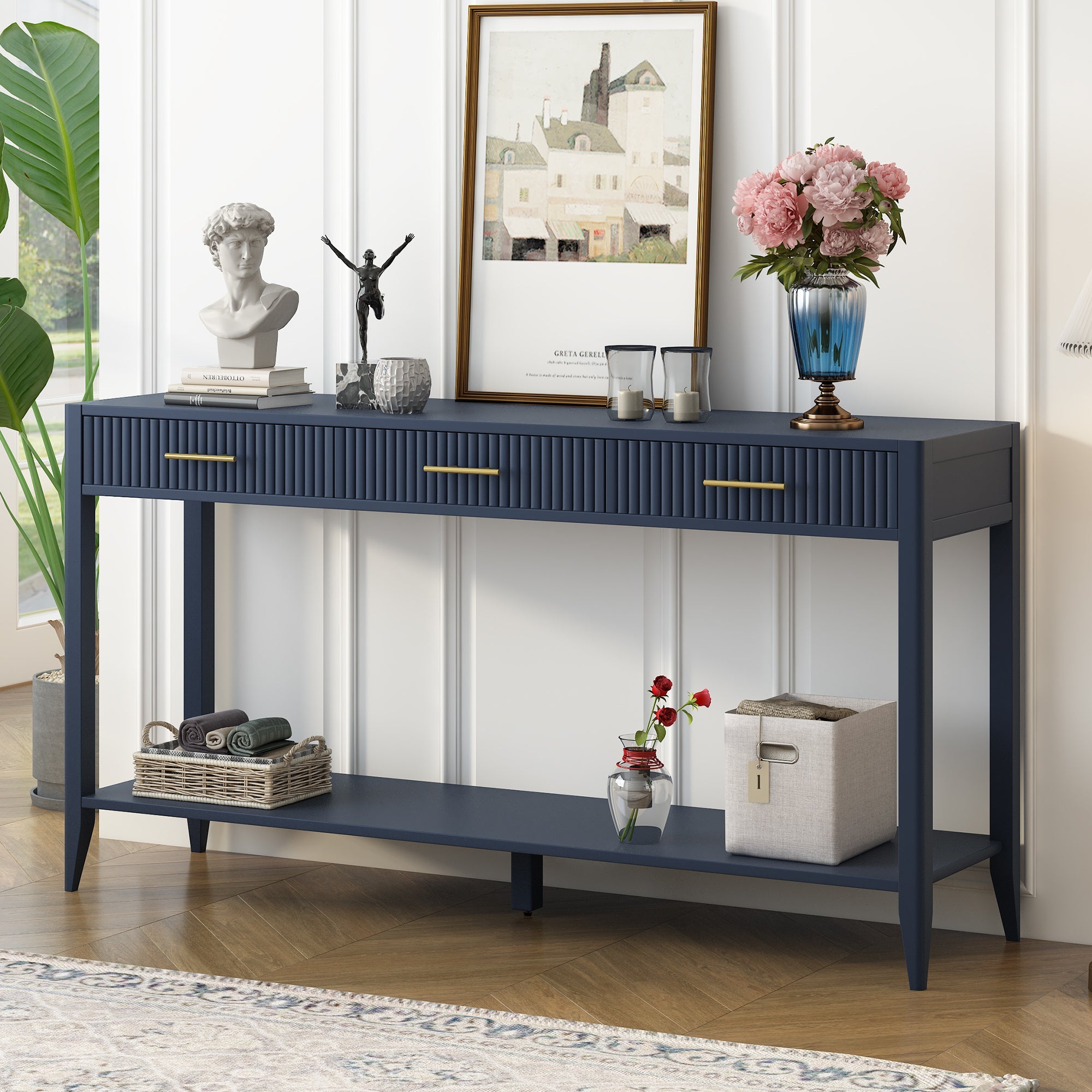 Fluted Drawer Contemporary Entryway Console Table