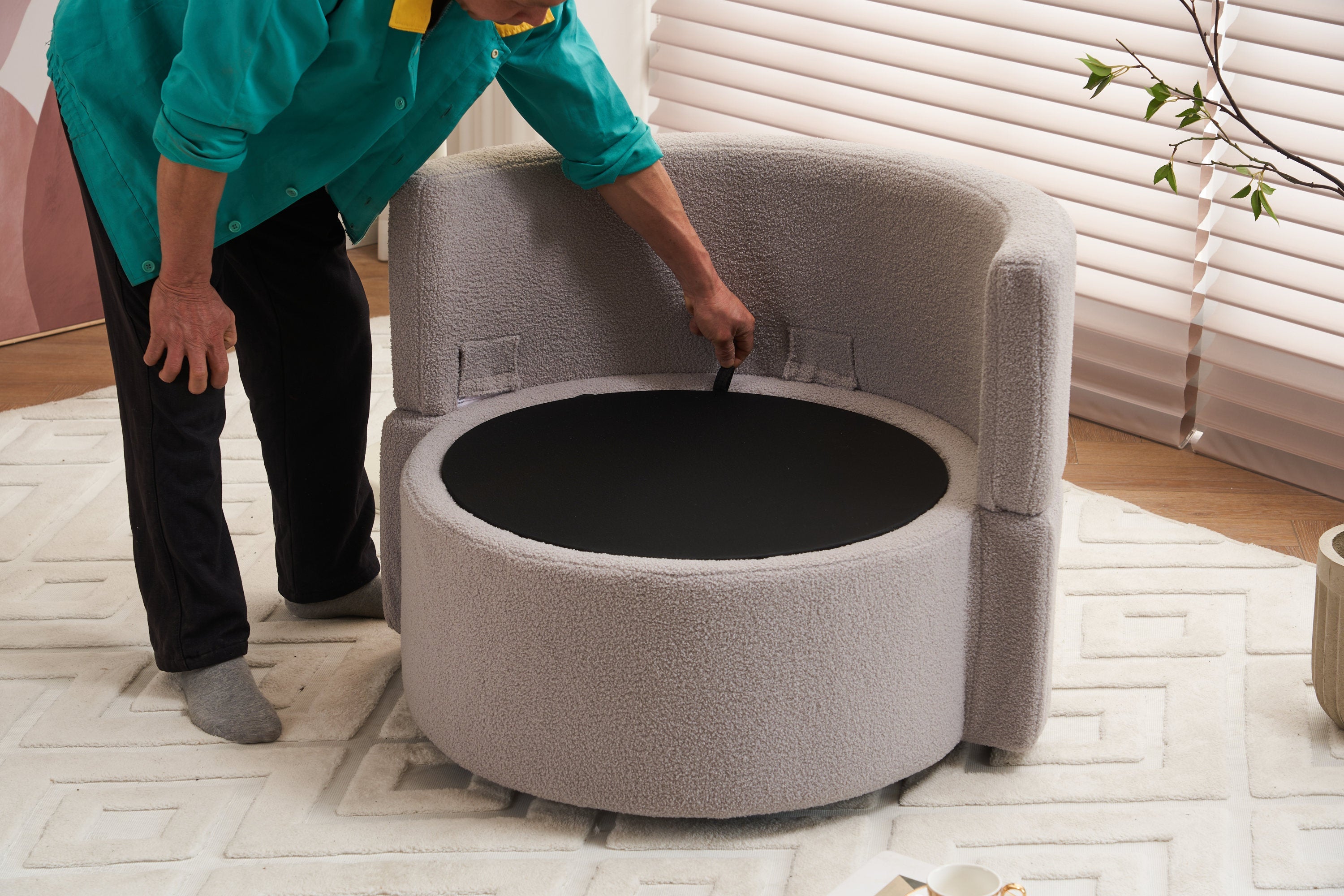 Teddy Fabric Swivel And Storage Chair With Back Cushion