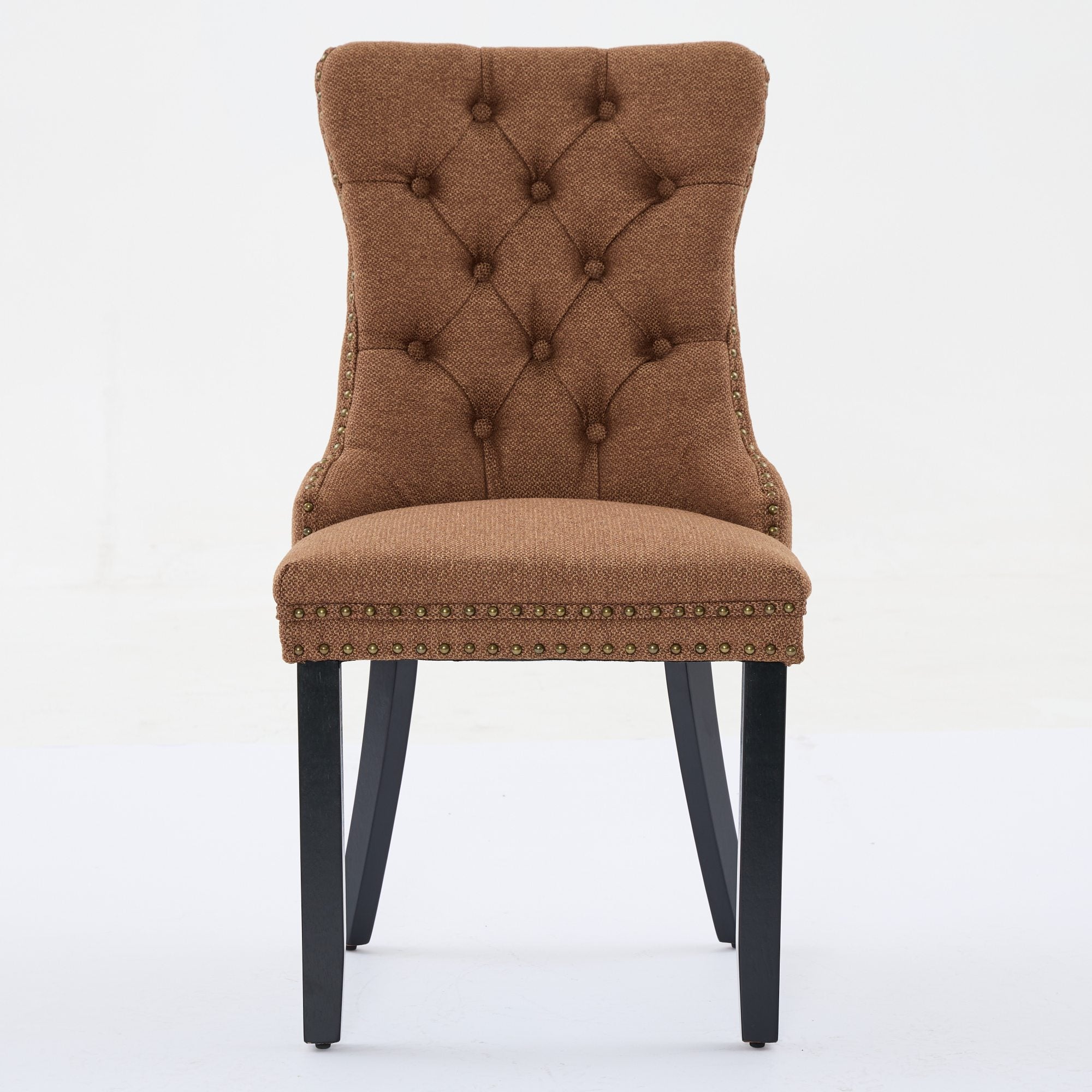 Rosewick Modern Tufted Linen Nailhead Trim Solid Wood Upholstered Dining Chair with Black Legs, Set of 2