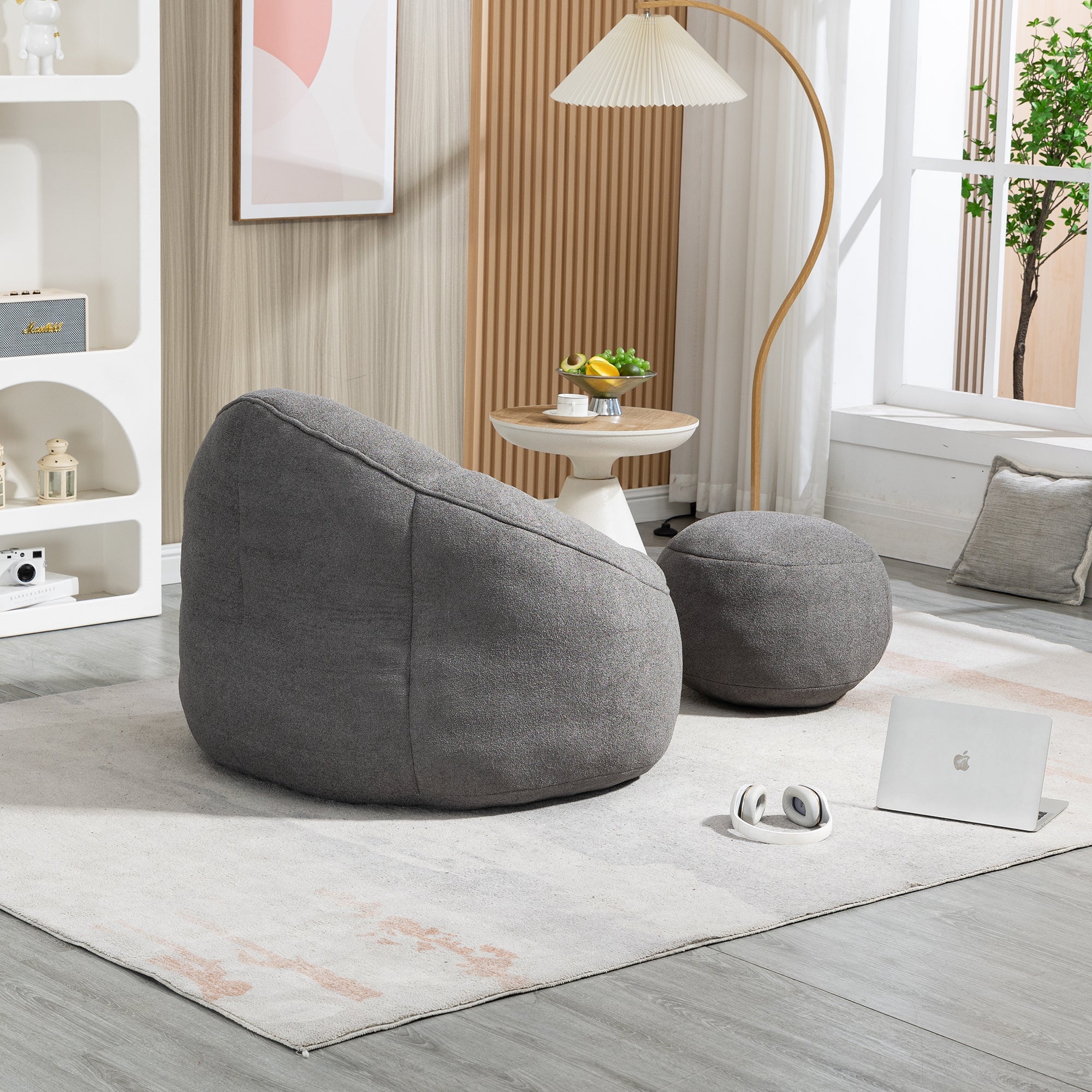 Bean Bag Sofa Chair with High-Pressure Foam and Footrest
