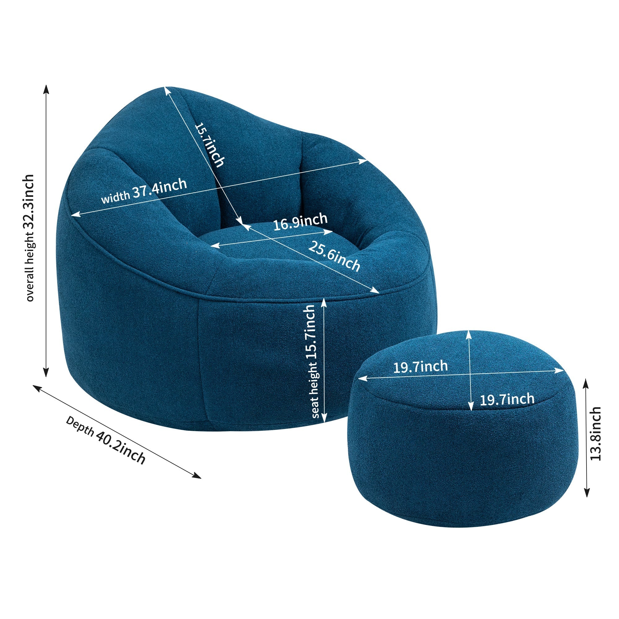 Bean Bag Sofa Chair with High-Pressure Foam and Footrest