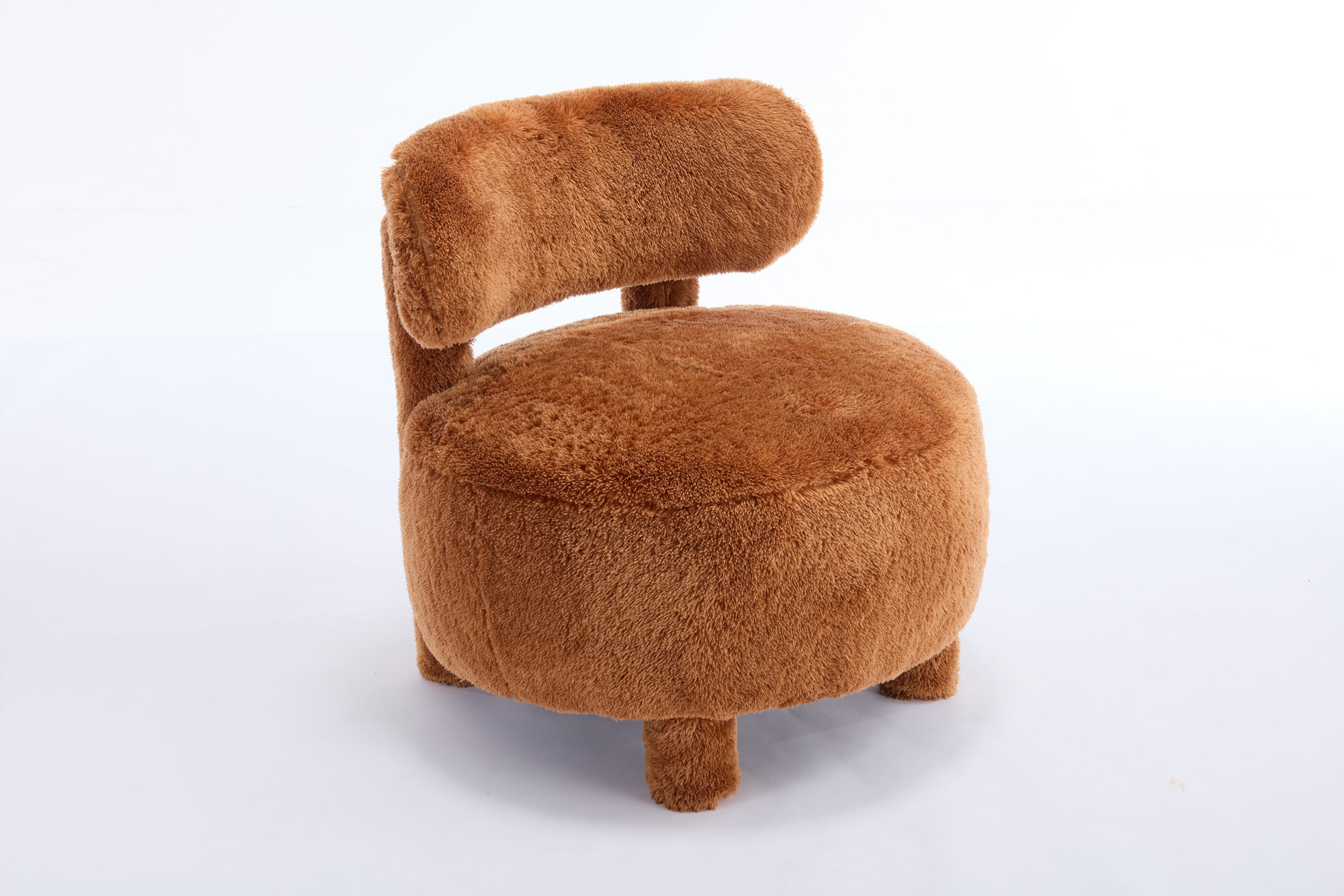 Fuzzy Armless Accent Chair with Curved Backrest and Solid Wooden Legs