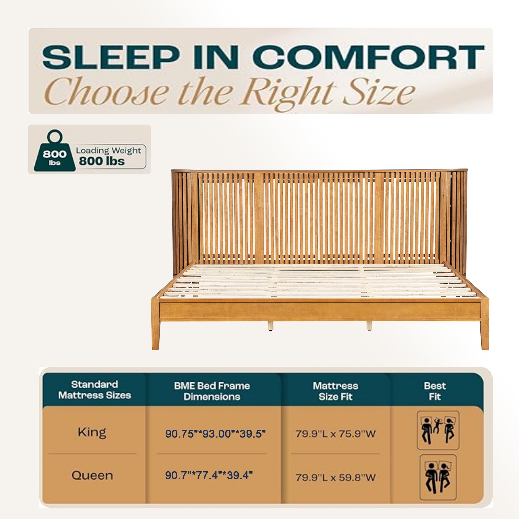 Slat Design Solid Wood Bed