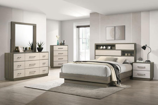 224981Q-S4 Ensemble de chambre à coucher Fenwick 4 pièces avec lit queen size et plateforme en chêne gris 