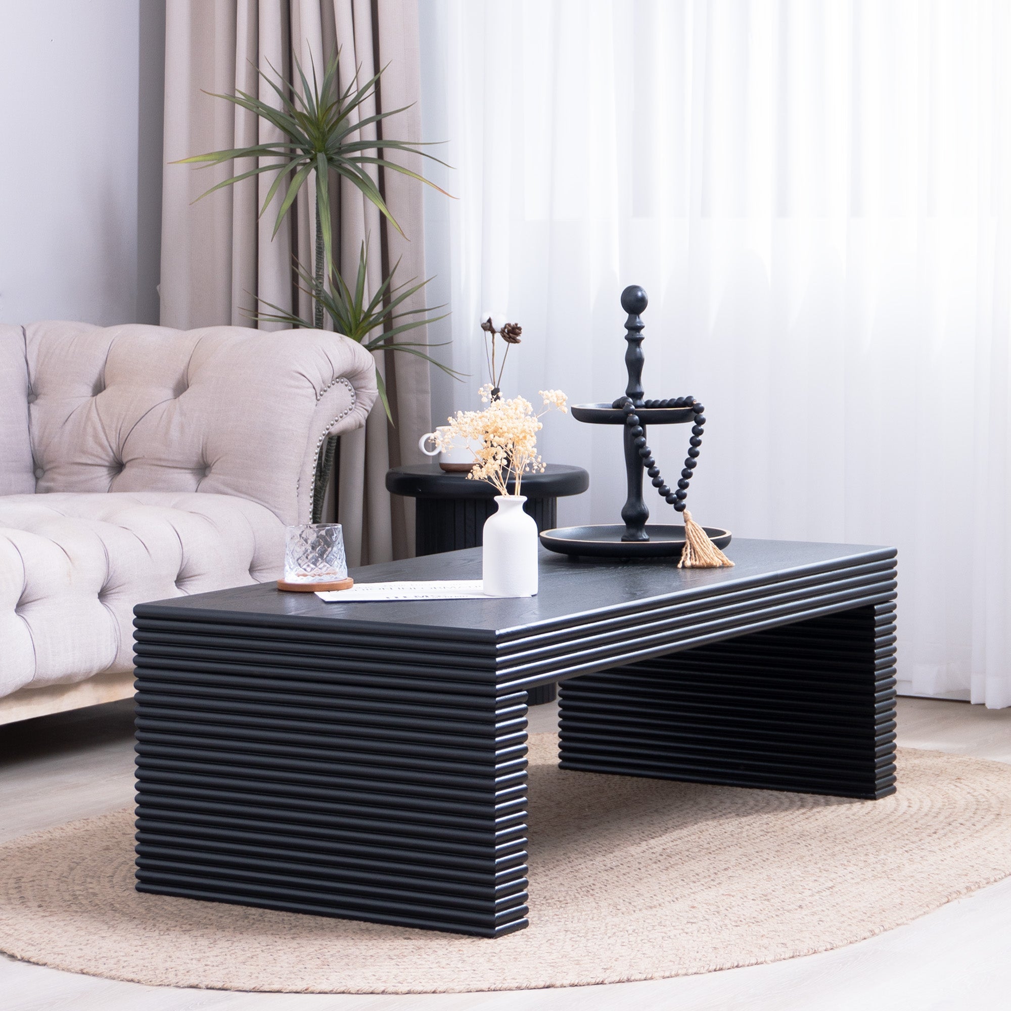 Modern Black Ribbed Coffee Table