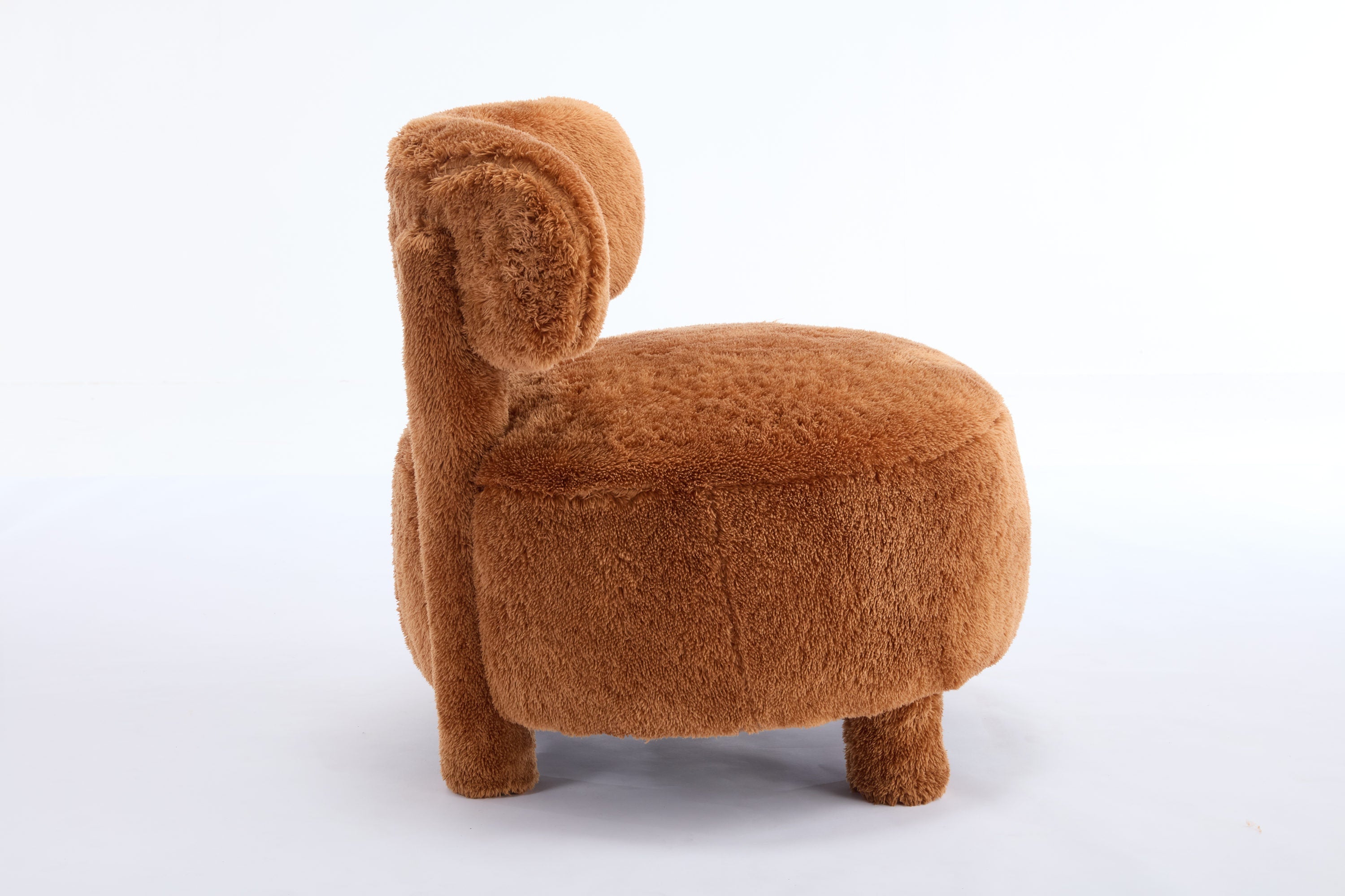Fuzzy Armless Accent Chair with Curved Backrest and Solid Wooden Legs