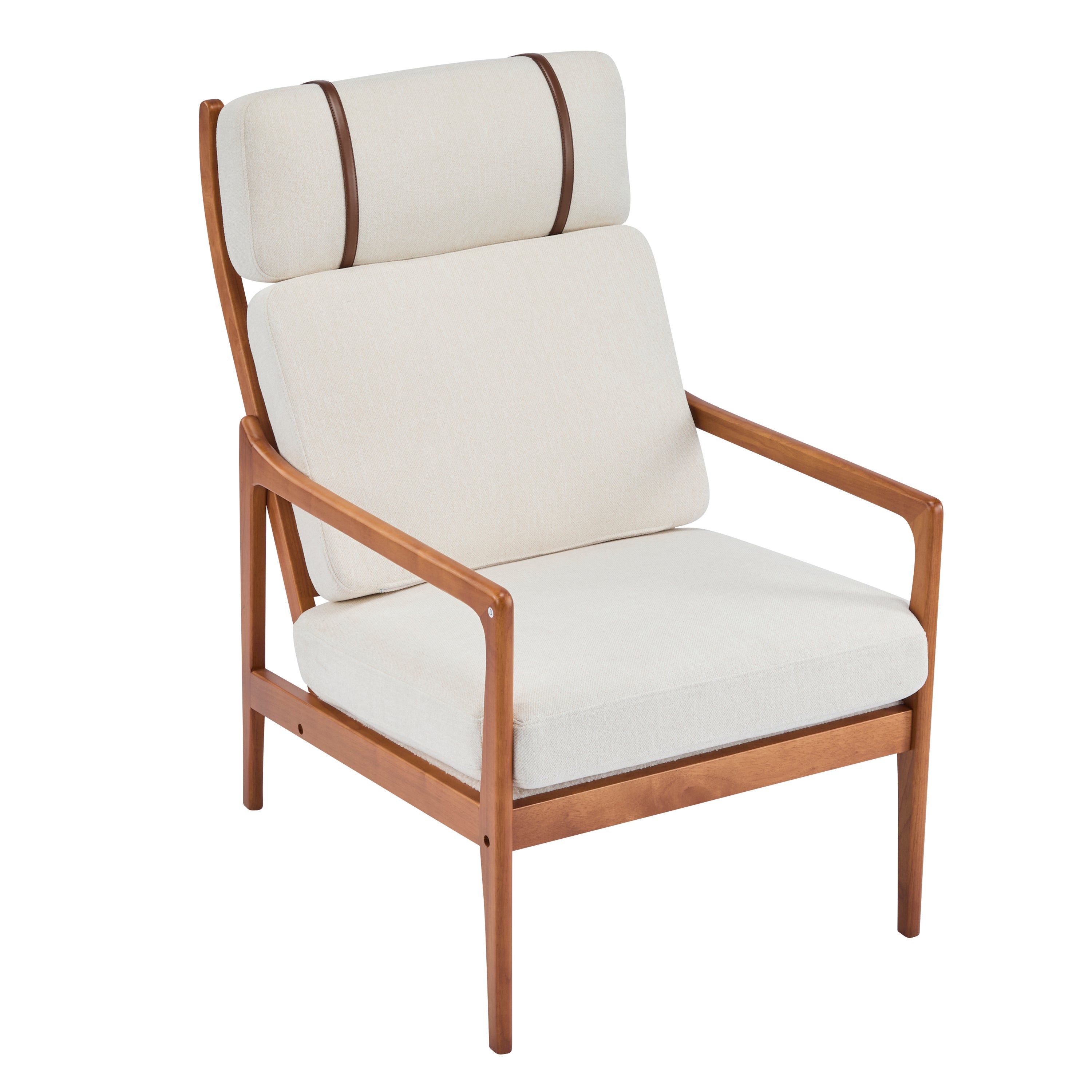 Birchmere Mid Century Modern Accent Armchair, Solid Wood Frame with High Back & Upholstered Cushions
