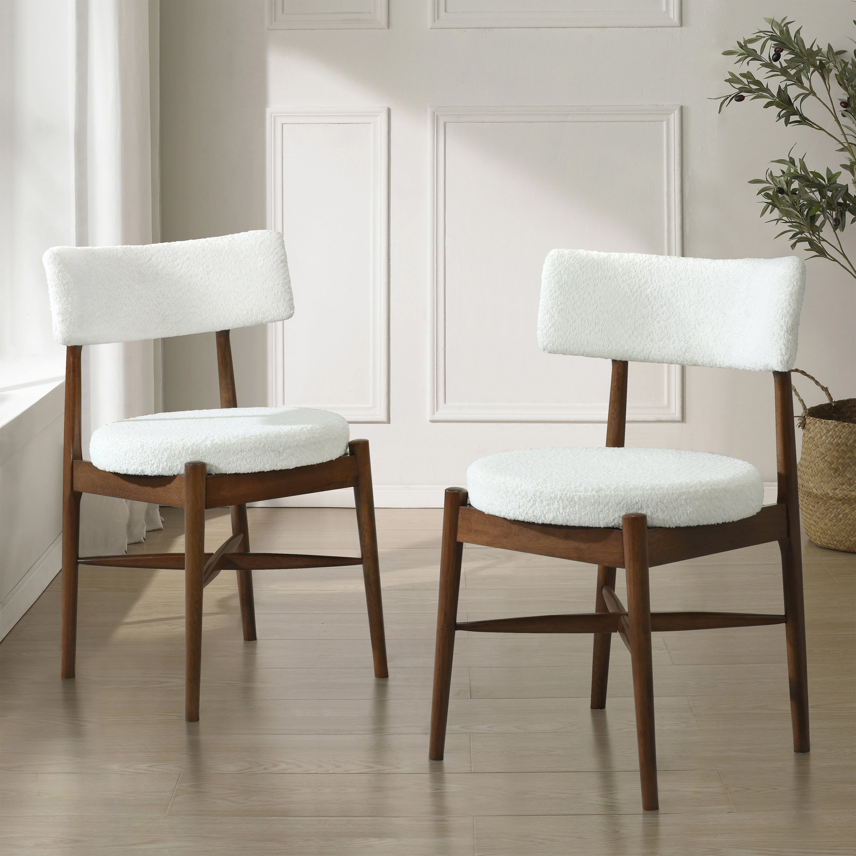Harveston Mid Century Modern Boucle Upholstered Dining Chairs, Set of 2