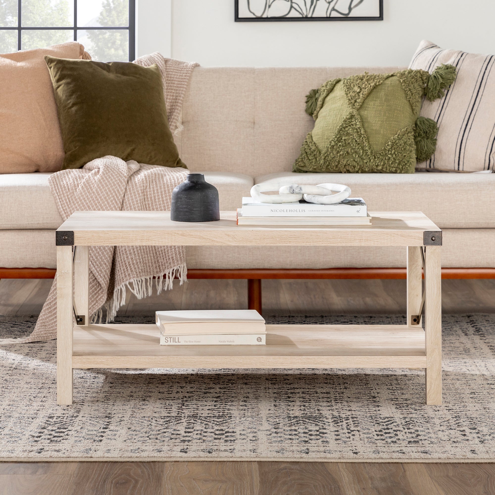 Farmhouse Metal-X Coffee Table with Lower Shelf