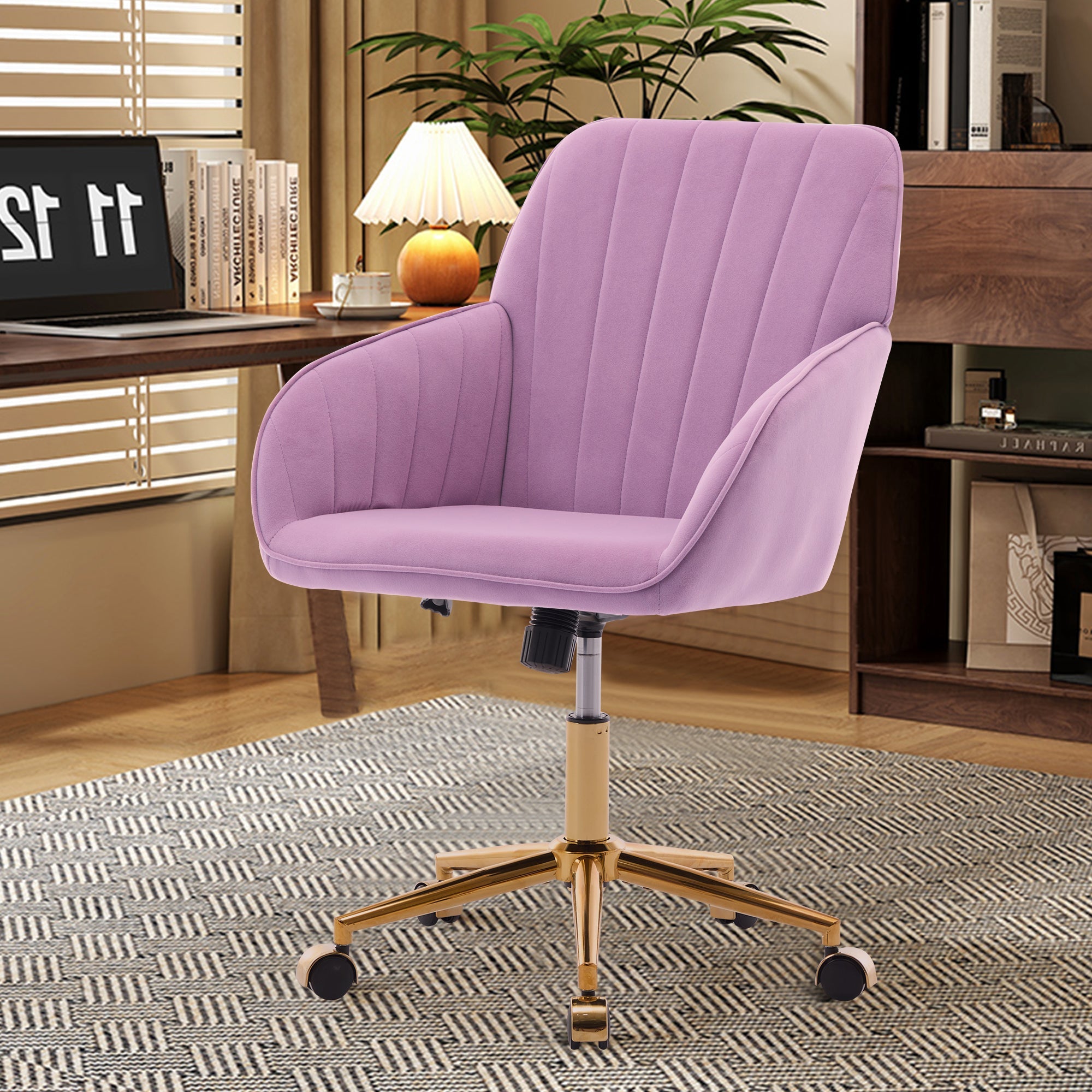 Adjustable Ergonomic Swivel Chair with Golden Base