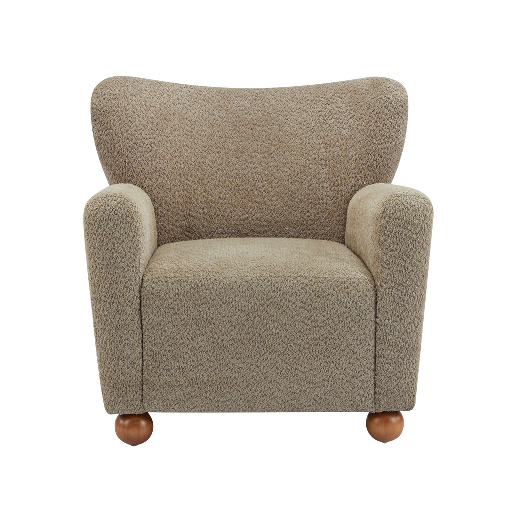 Cozy Wingback Accent Chair with Round Wood Feet