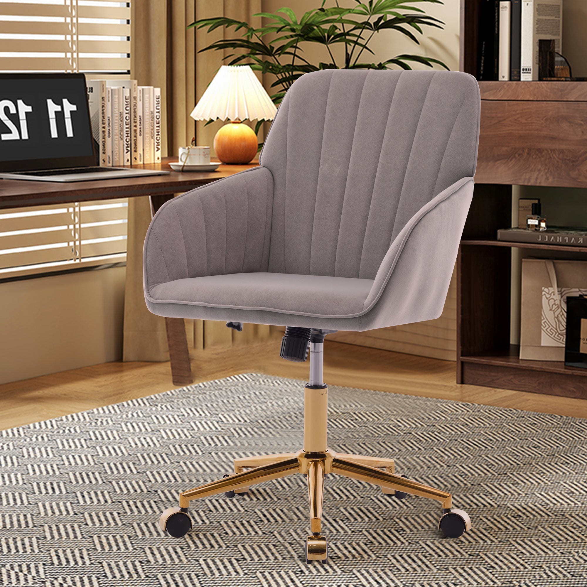 Adjustable Ergonomic Swivel Chair with Golden Base