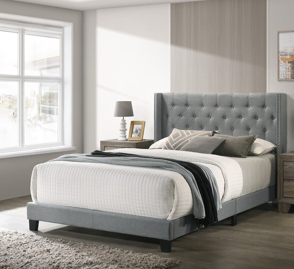Button-Tufted Wingback Fabric Bed