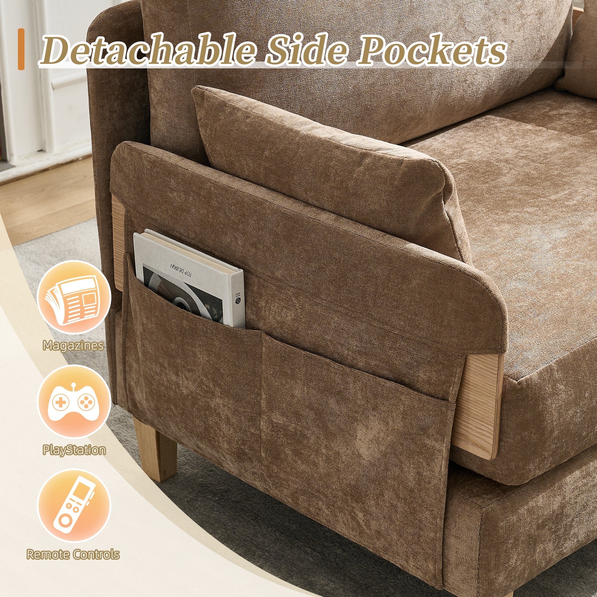 Mid-Century Modern Chenille Foldable Sofa Bed Recliner