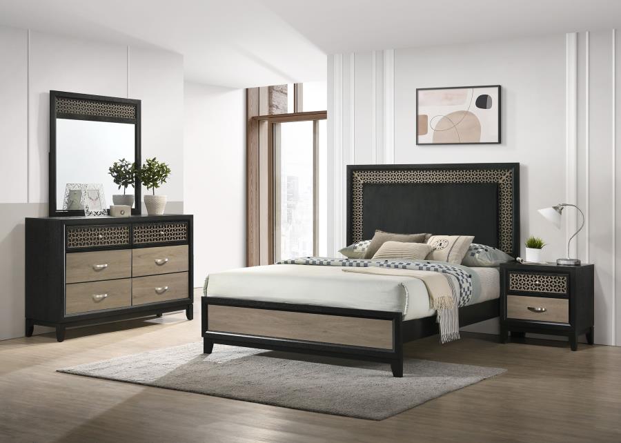 Ensemble de chambre à coucher Valencia 4 pièces 223041Q, marron clair et noir 