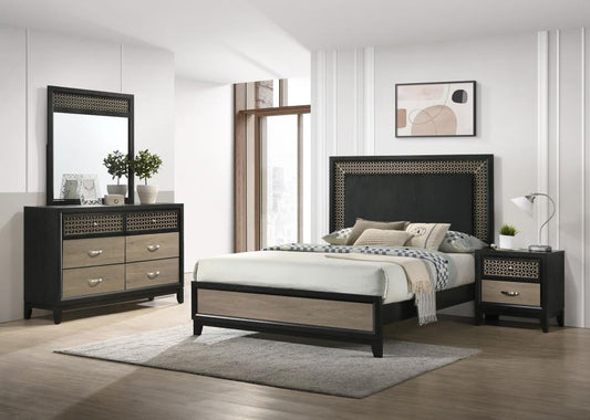 Ensemble de chambre à coucher Valencia 4 pièces 223041Q, marron clair et noir 