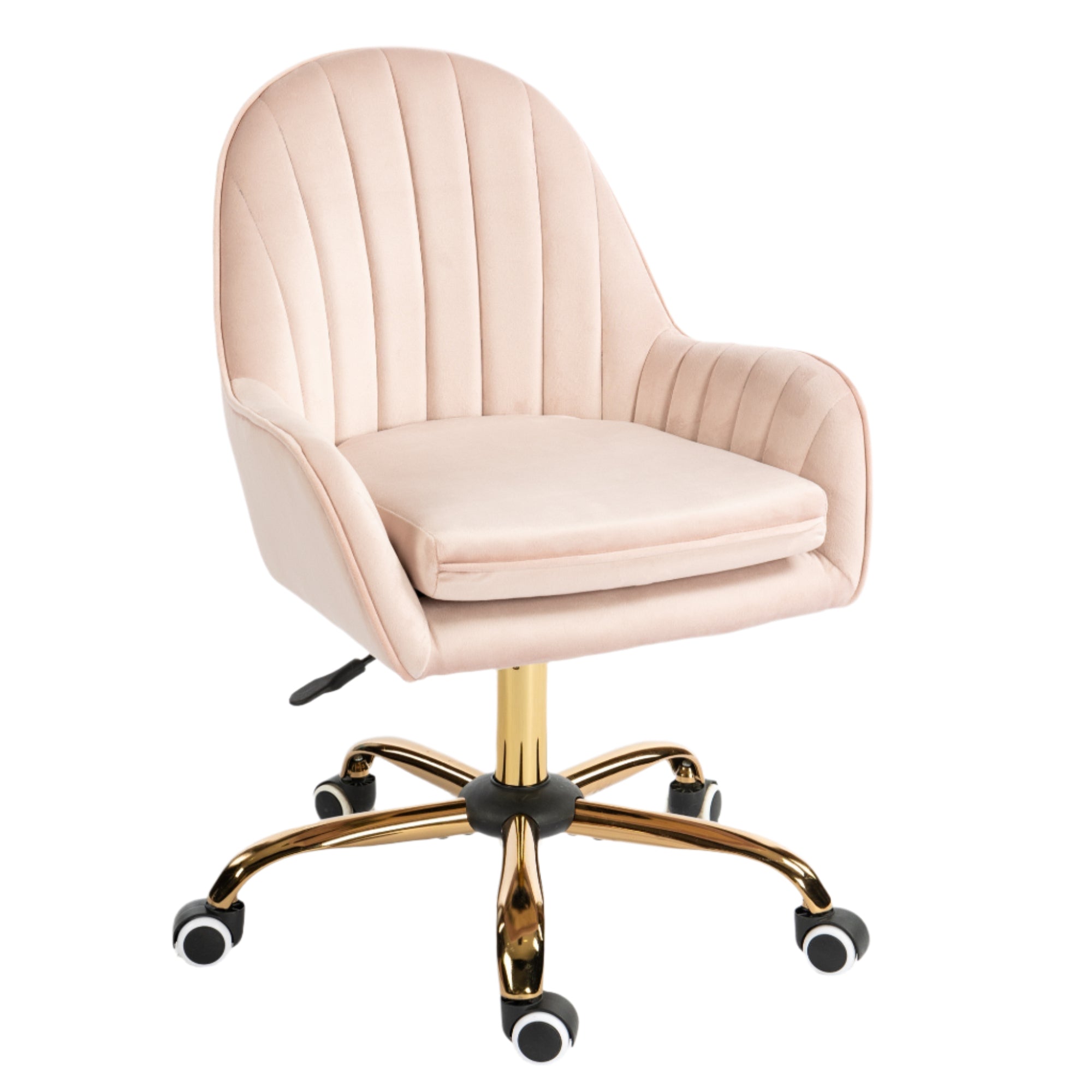 Velvet Home Office Chair with Wheels and Gold Metal Base