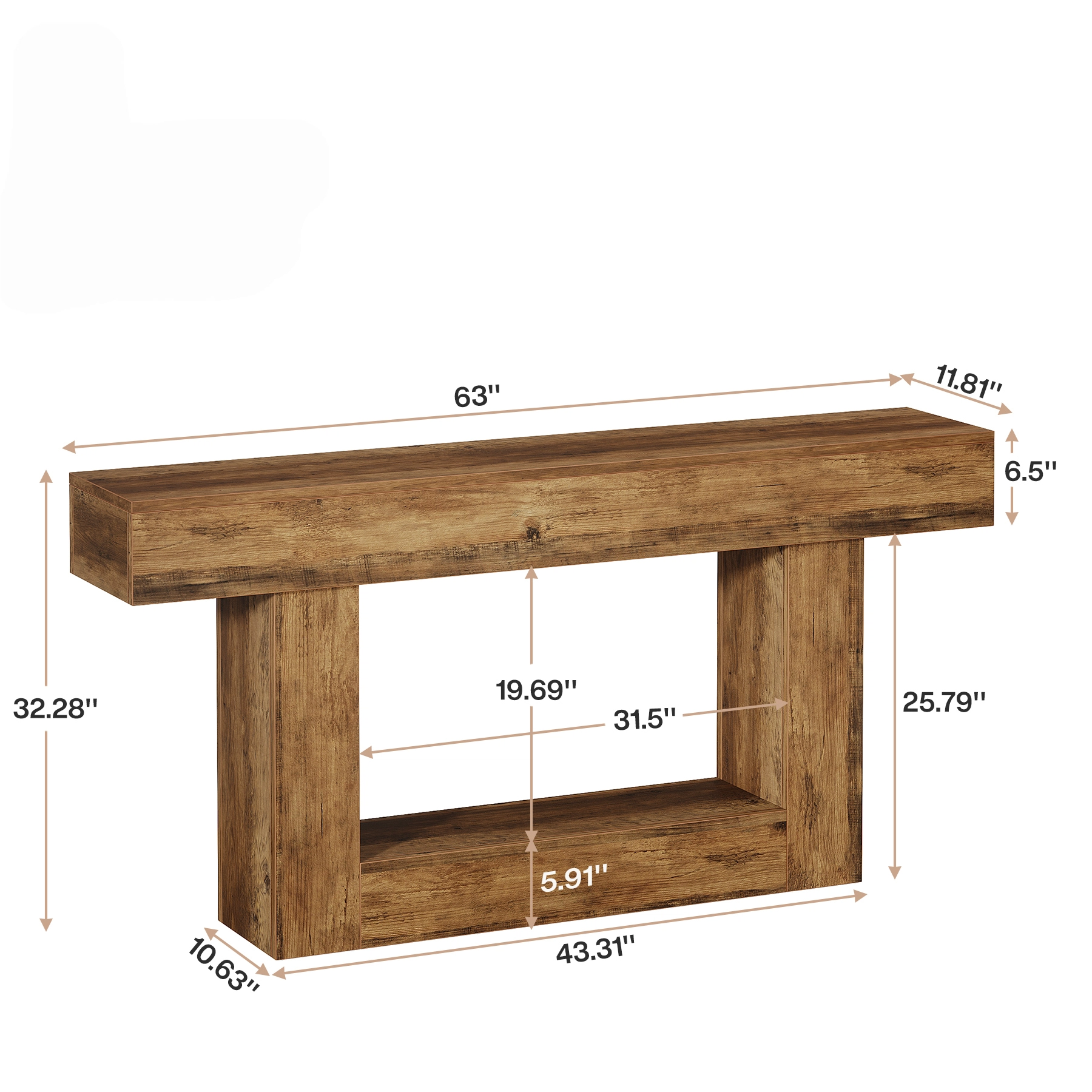Pinehurst Farmhouse 2-Tier Entryway Table with U-Shaped Base