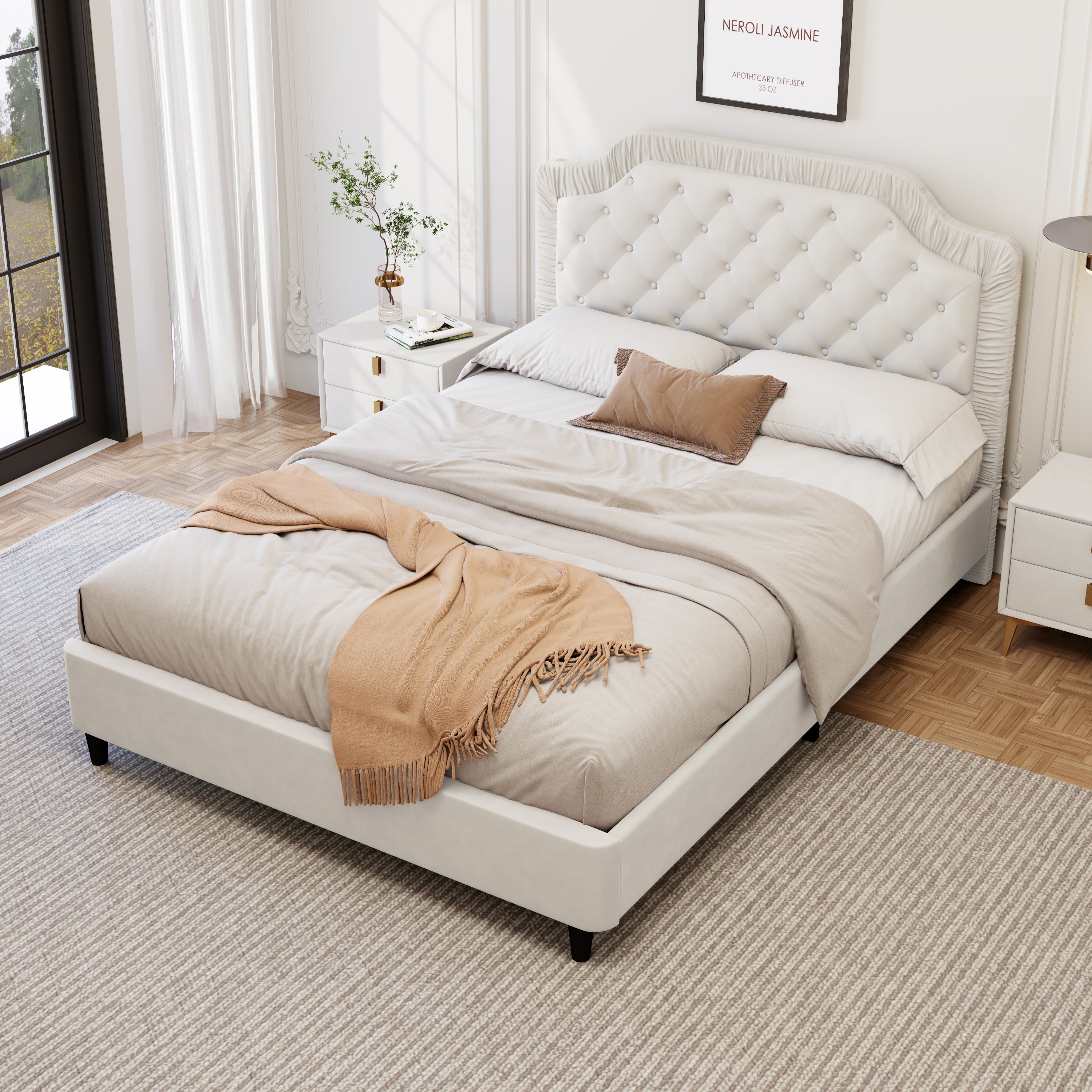 Button Tufted Headboard Bed