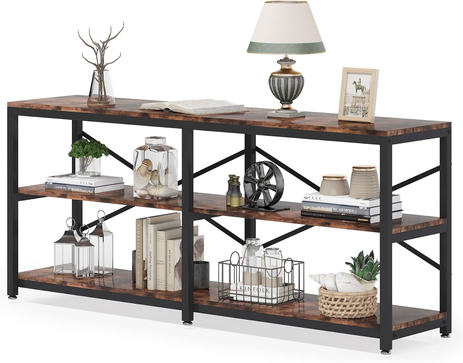 Runford Modern Entryway Table with Metal Frame & X-Back Design