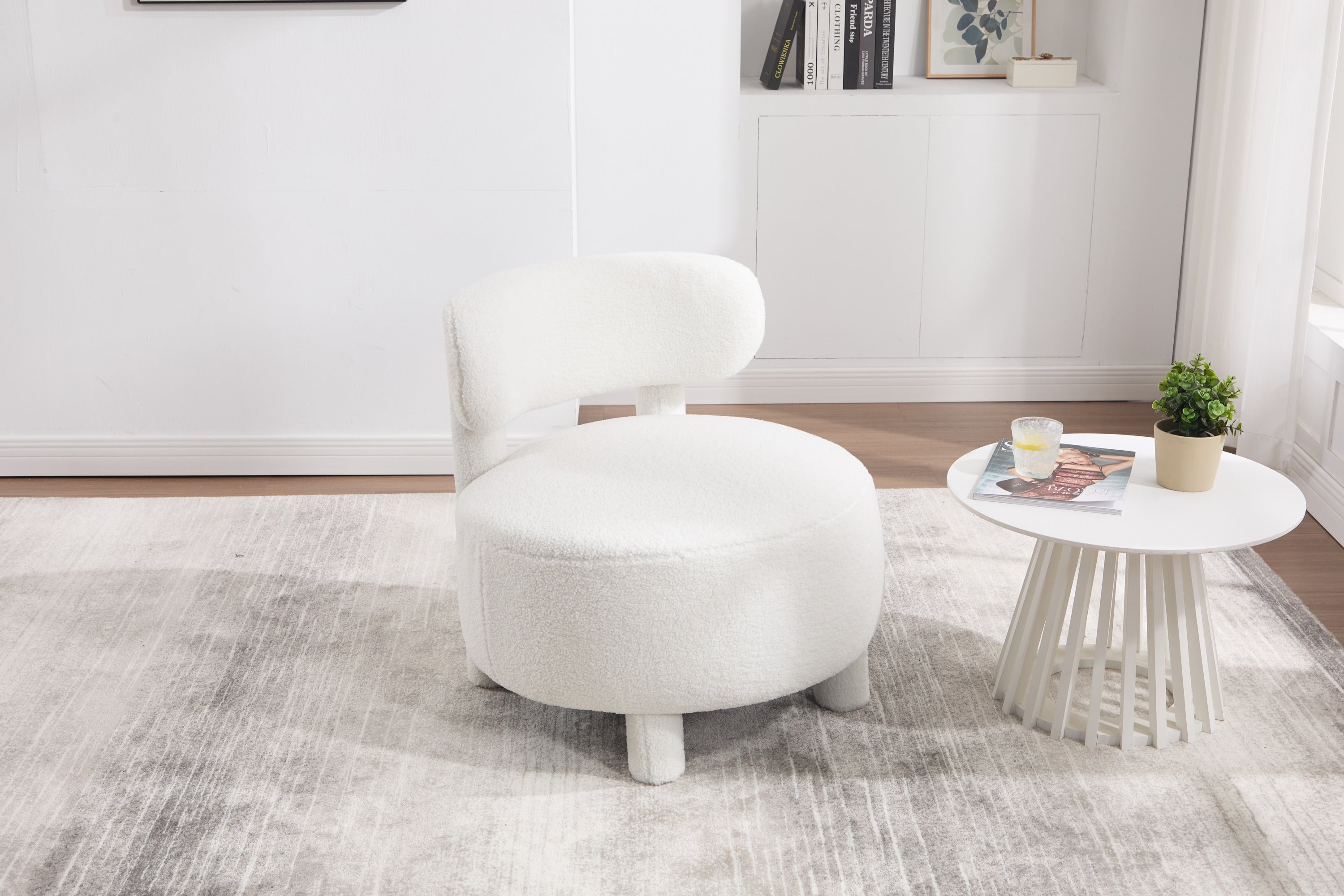 Armless Accent Chair with Curved Backrest and Solid Wooden Legs