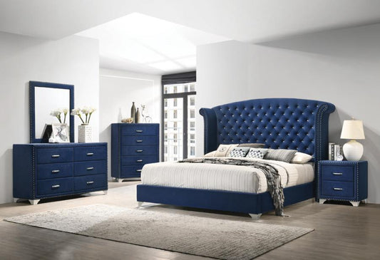 Ensemble de chambre à coucher Melody 4 pièces avec lit queen capitonné et rembourré - Bleu Pacifique 
