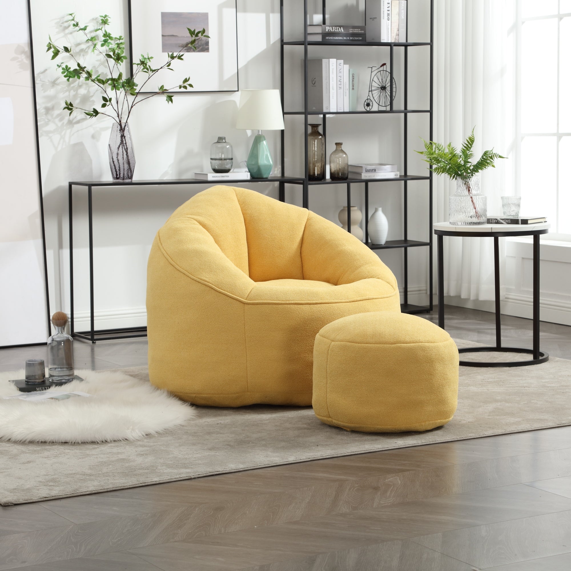 Bean Bag Sofa Chair with High-Pressure Foam and Footrest