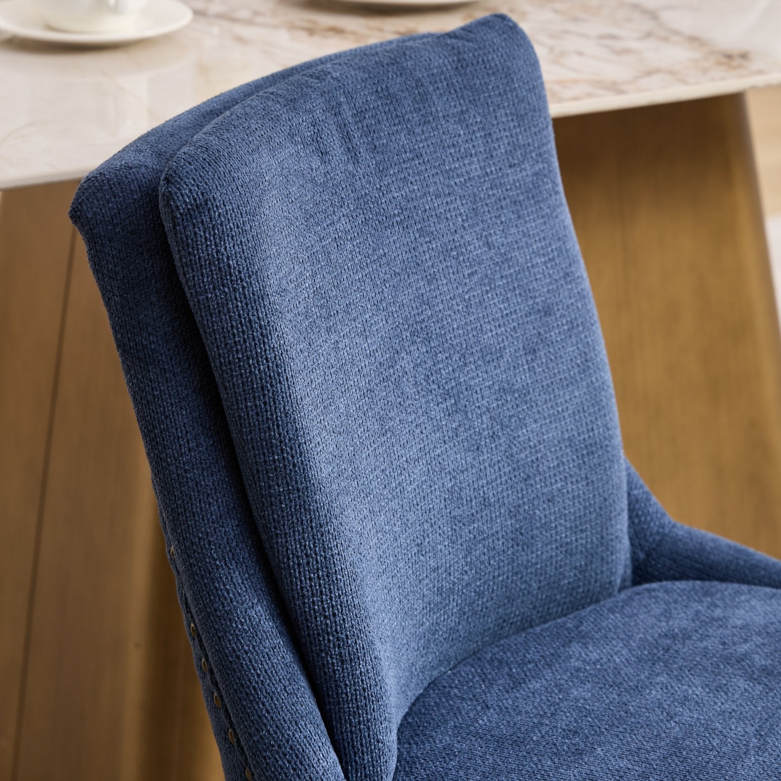 ChenilleUpholstered Dining Chairs with Curved Solid Wood Legs, Set of 2