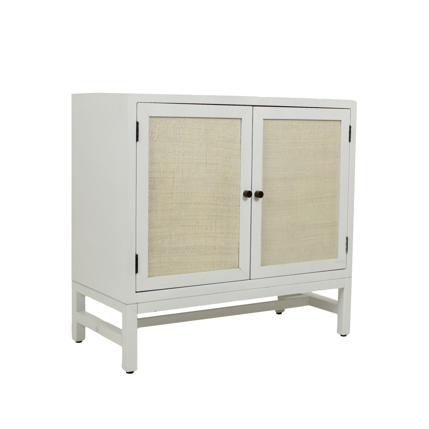 Raffia Paneled 2 Door Storage Cabinet, White