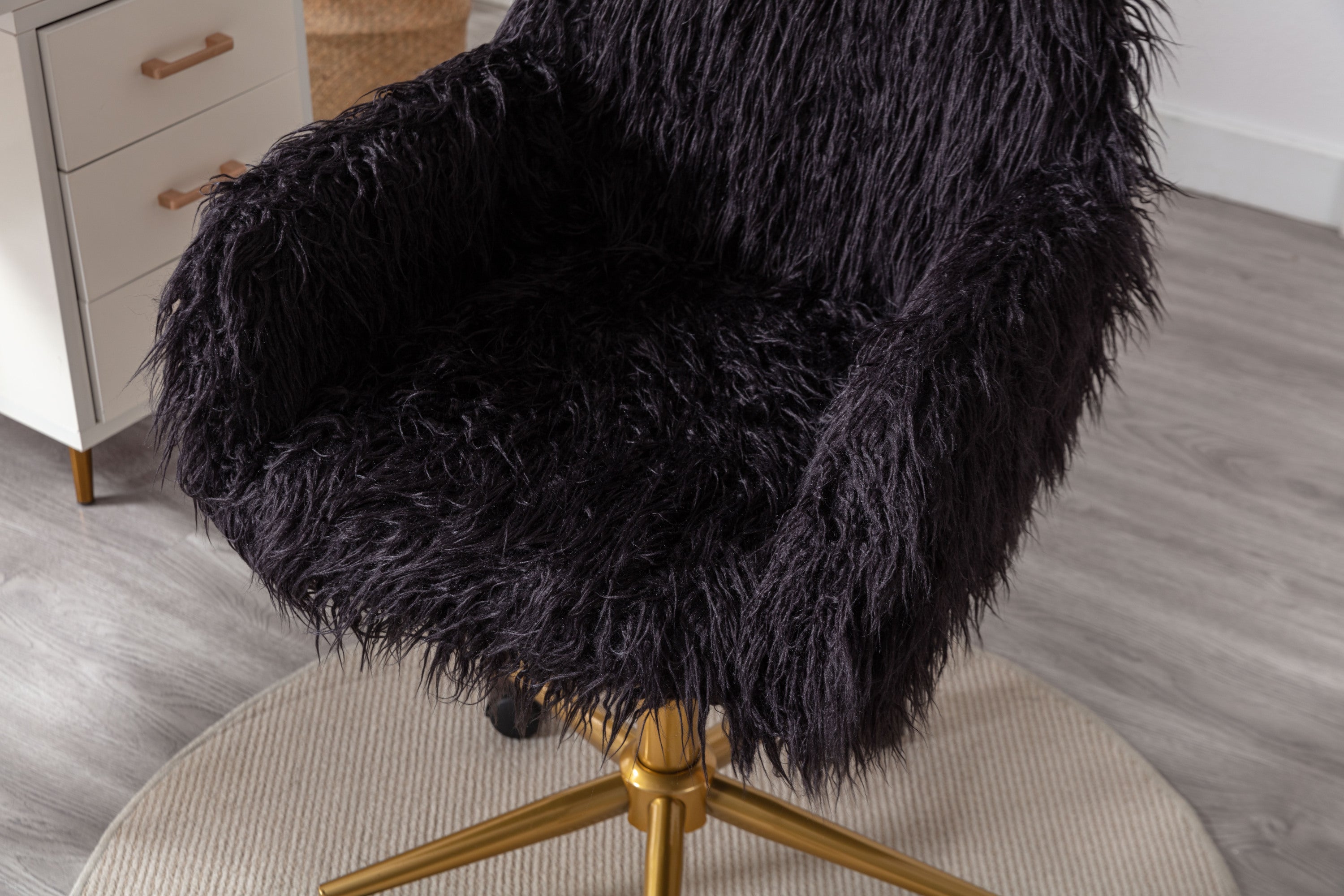 Faux Fur Office Chair with Gold Base