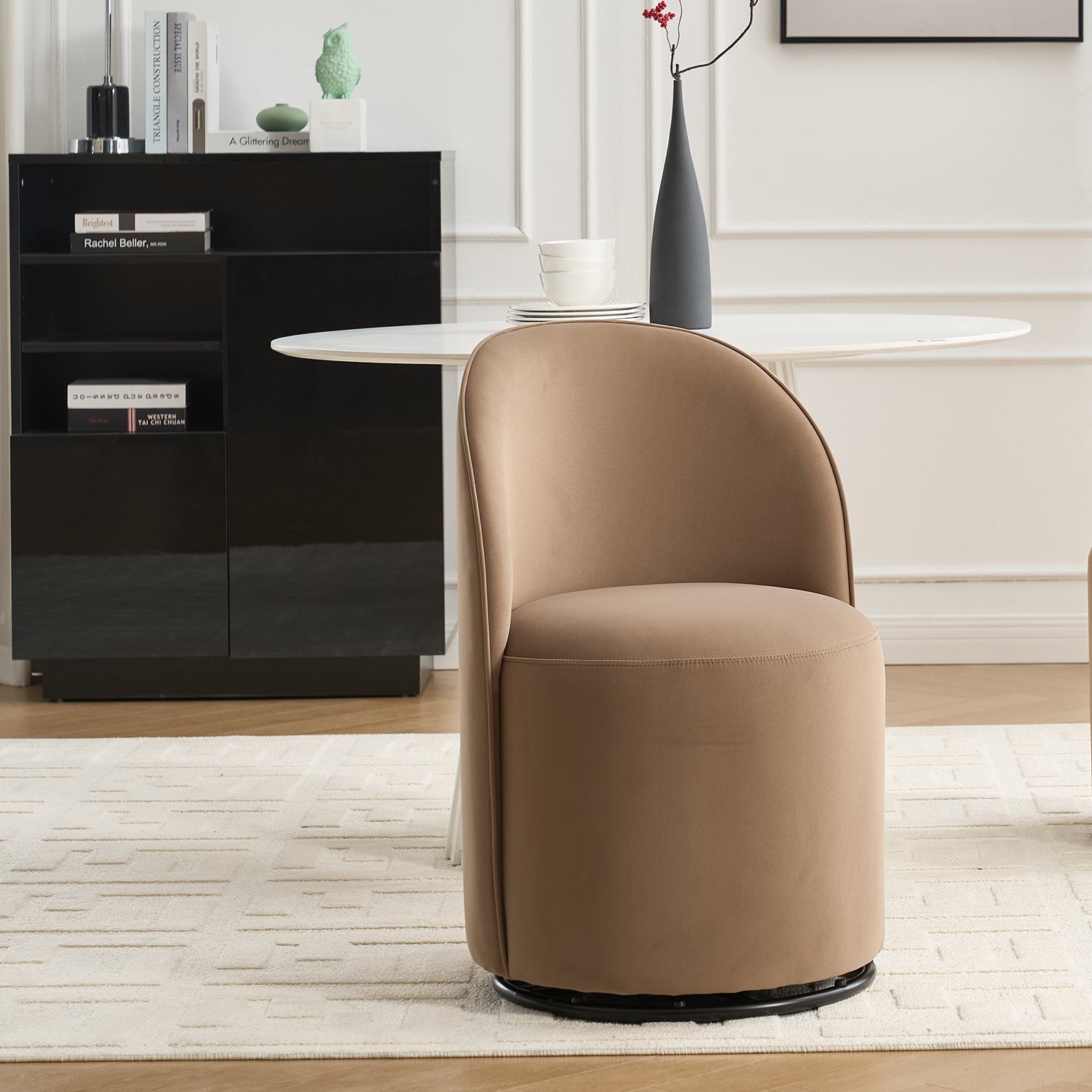 Ashcombe Mid Century Modern Round Velvet Dining Chair