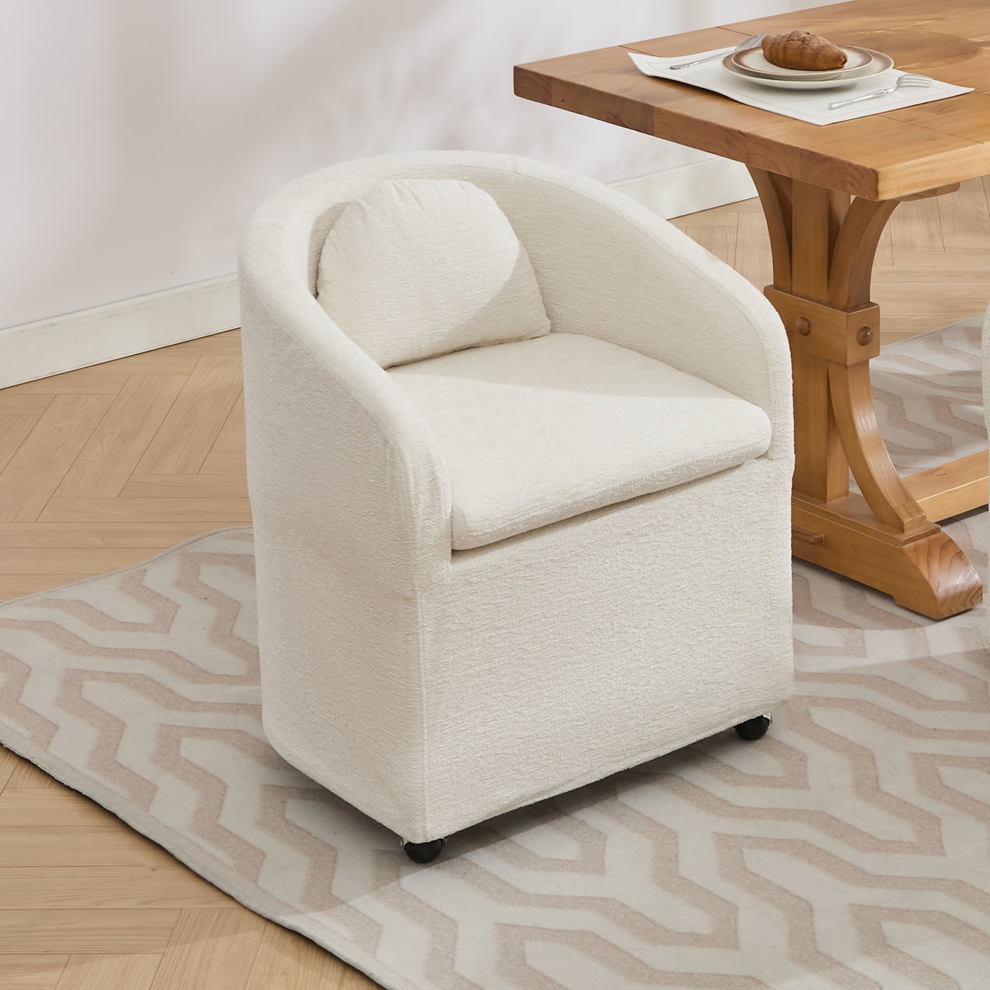 Cheswick Chenille Upholstered Dining Arm Chair With Back Cushion and Wheels