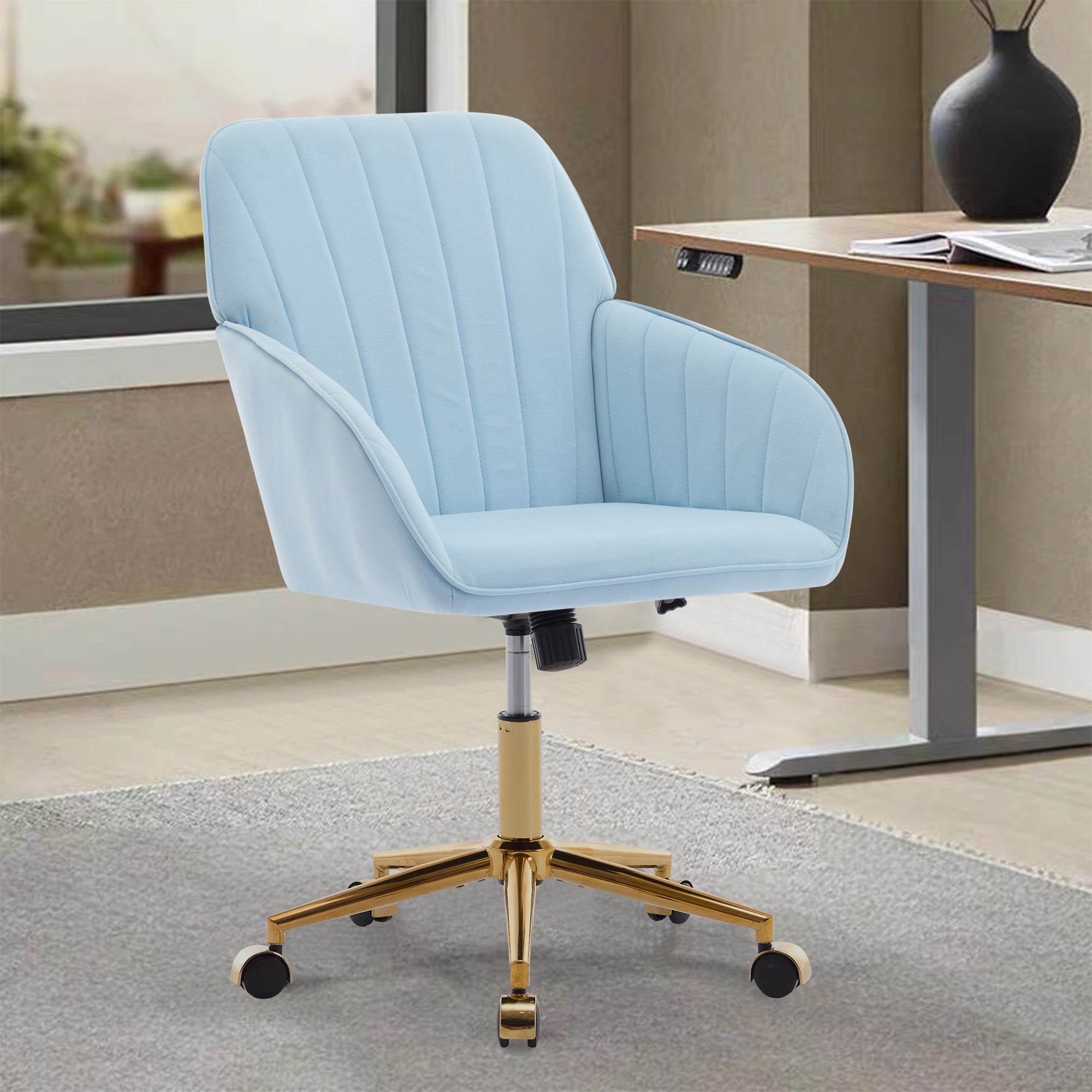 Adjustable Ergonomic Swivel Chair with Golden Base