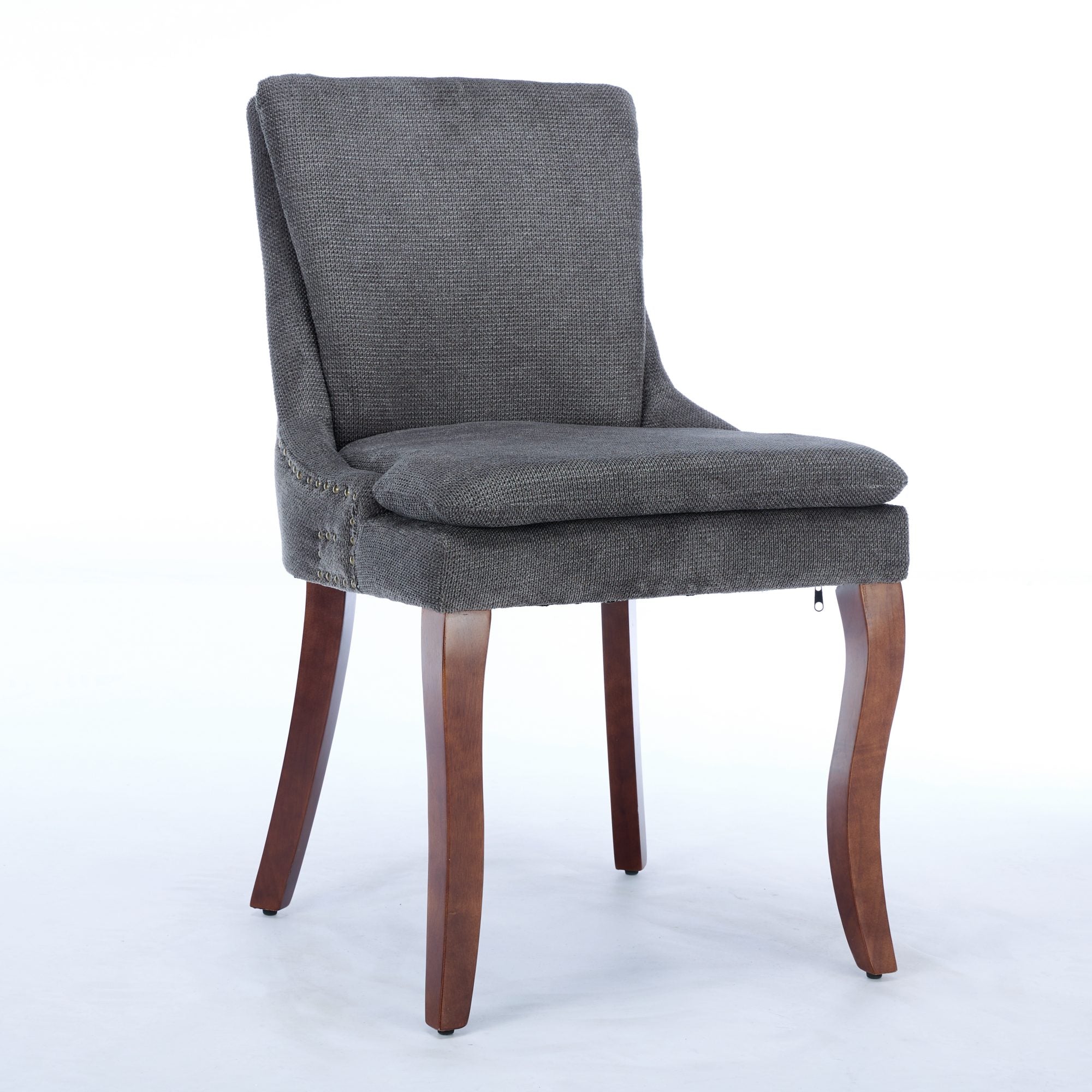 ChenilleUpholstered Dining Chairs with Curved Solid Wood Legs, Set of 2
