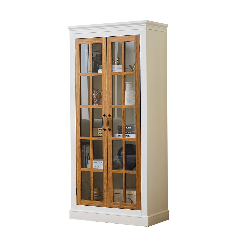 Rustic Style Display Cabinet with Glass Doors