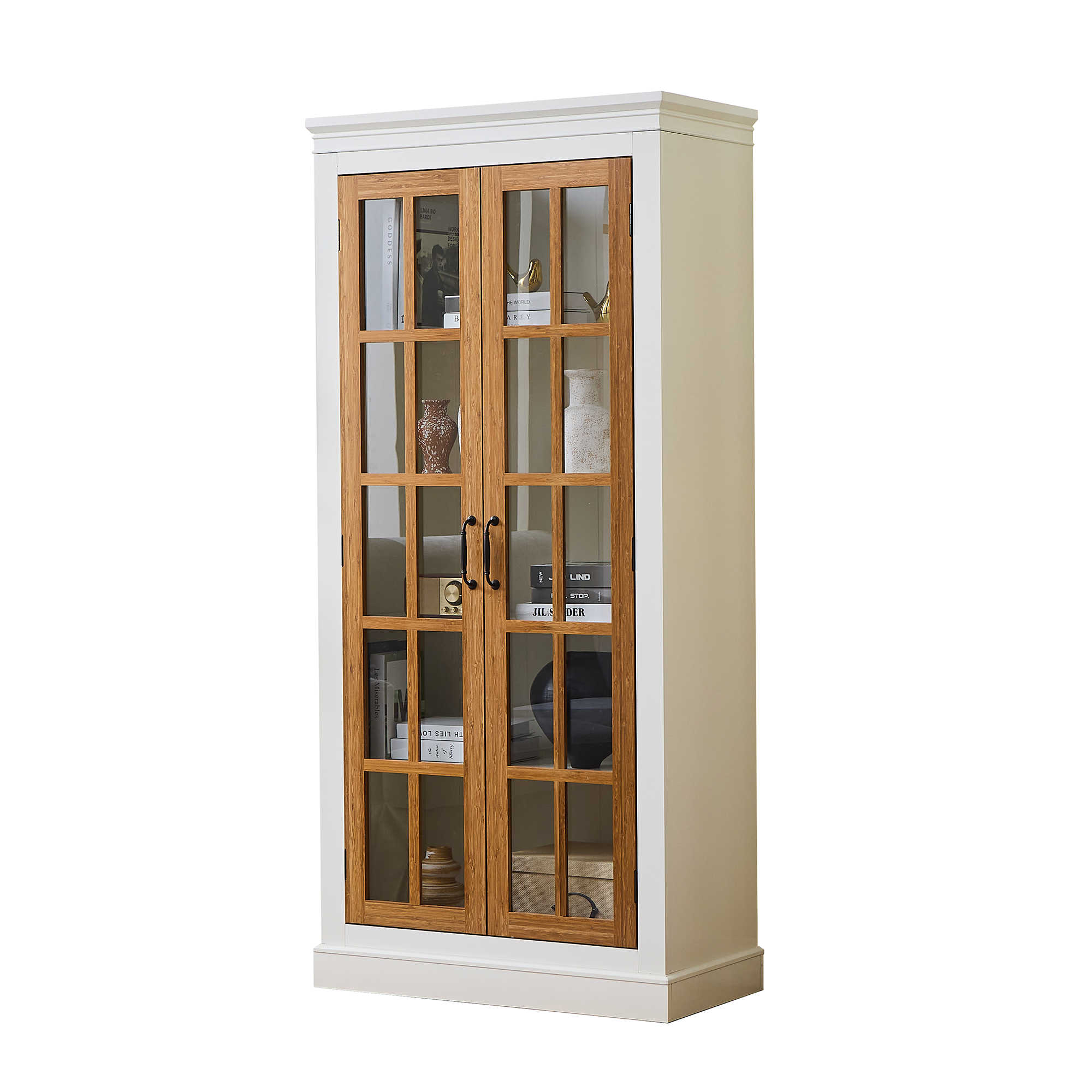 Rustic Style Display Cabinet with Glass Doors