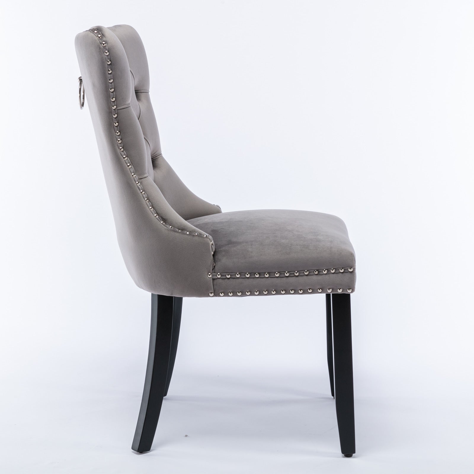 Rosewick Modern Tufted Velvet Nailhead Trim Solid Wood Upholstered Dining Chair with Wood Legs, Set of 2
