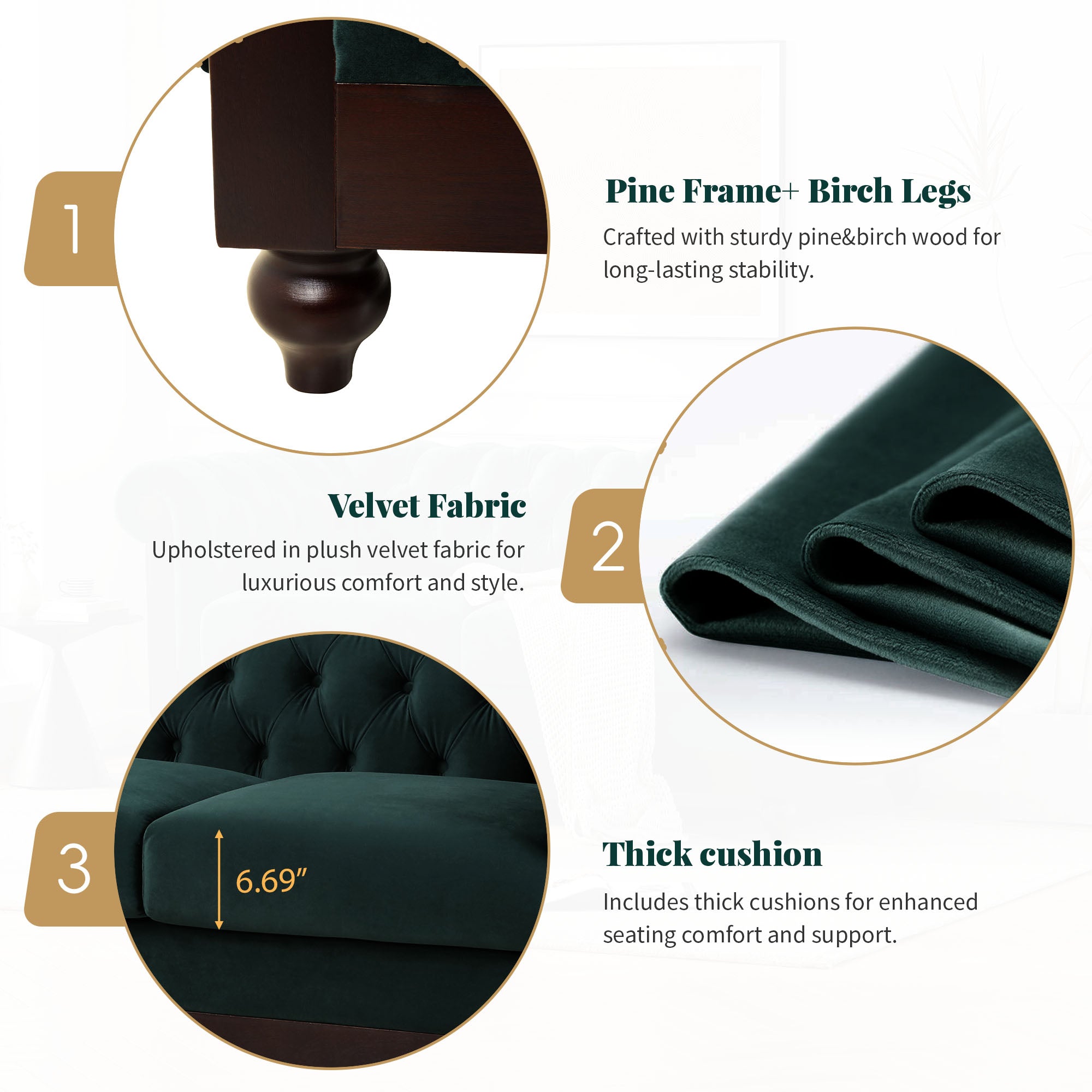 Velvet Rolled Arm Chesterfield Loveseat