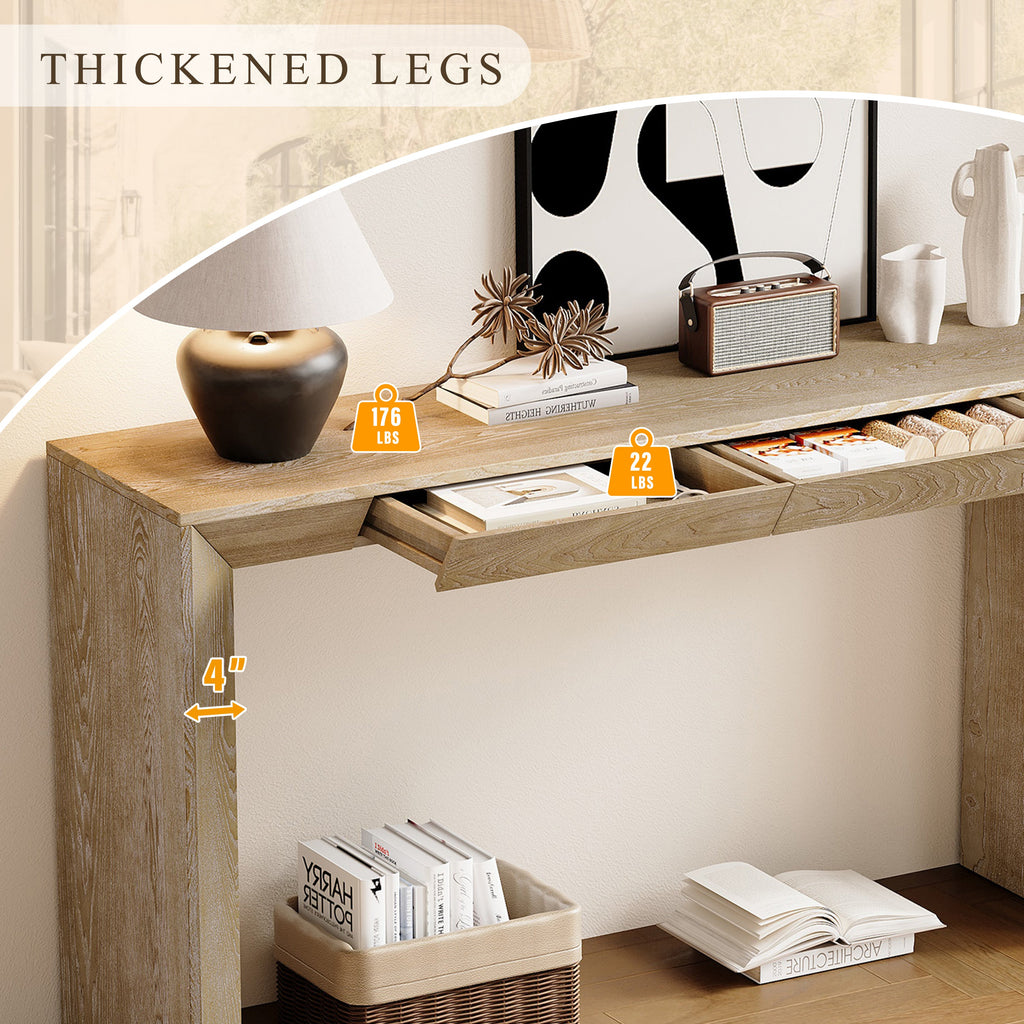 Modern Farmhouse Waterfall Console Table with 2 Concealed Drawers