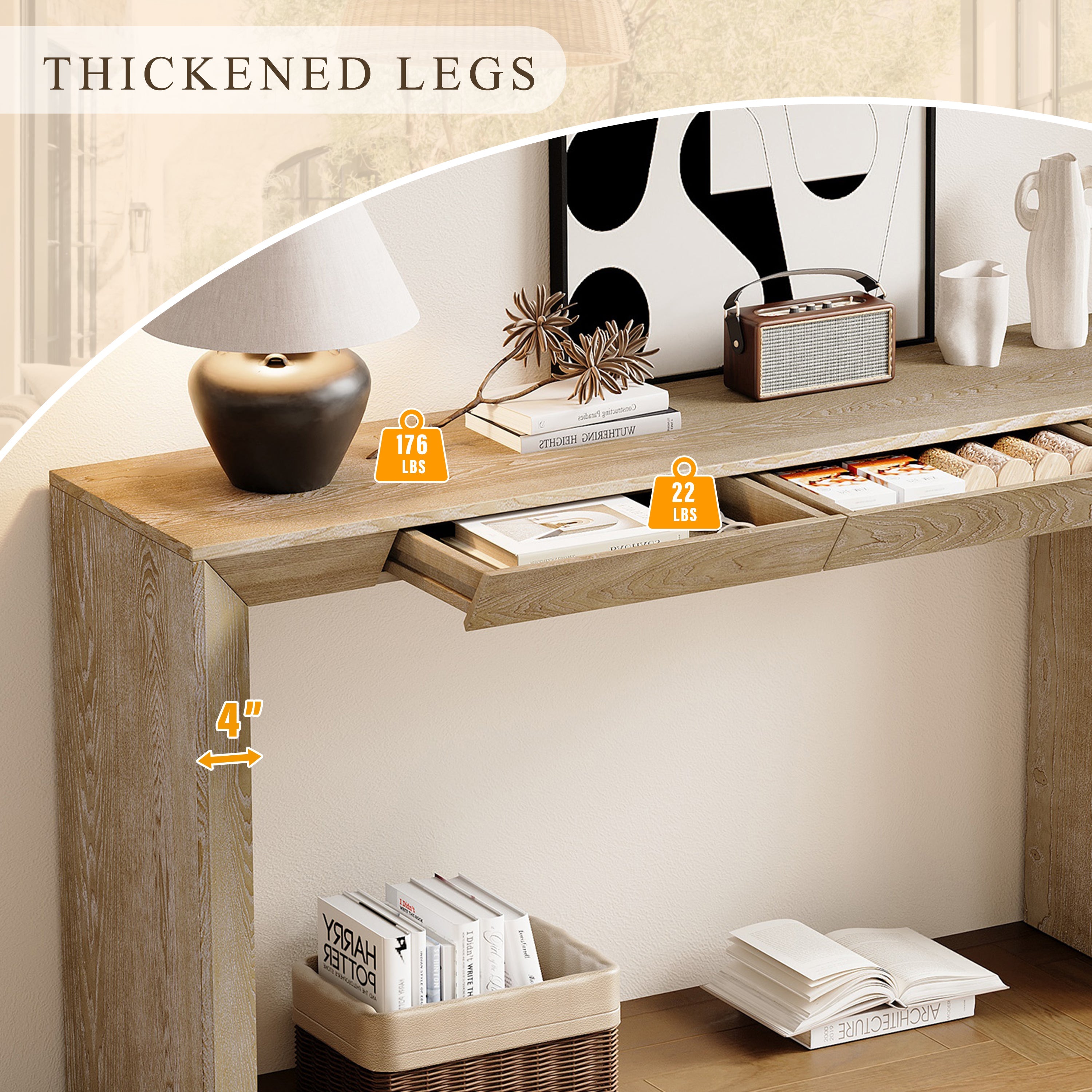 Modern Farmhouse Waterfall Console Table with 2 Concealed Drawers
