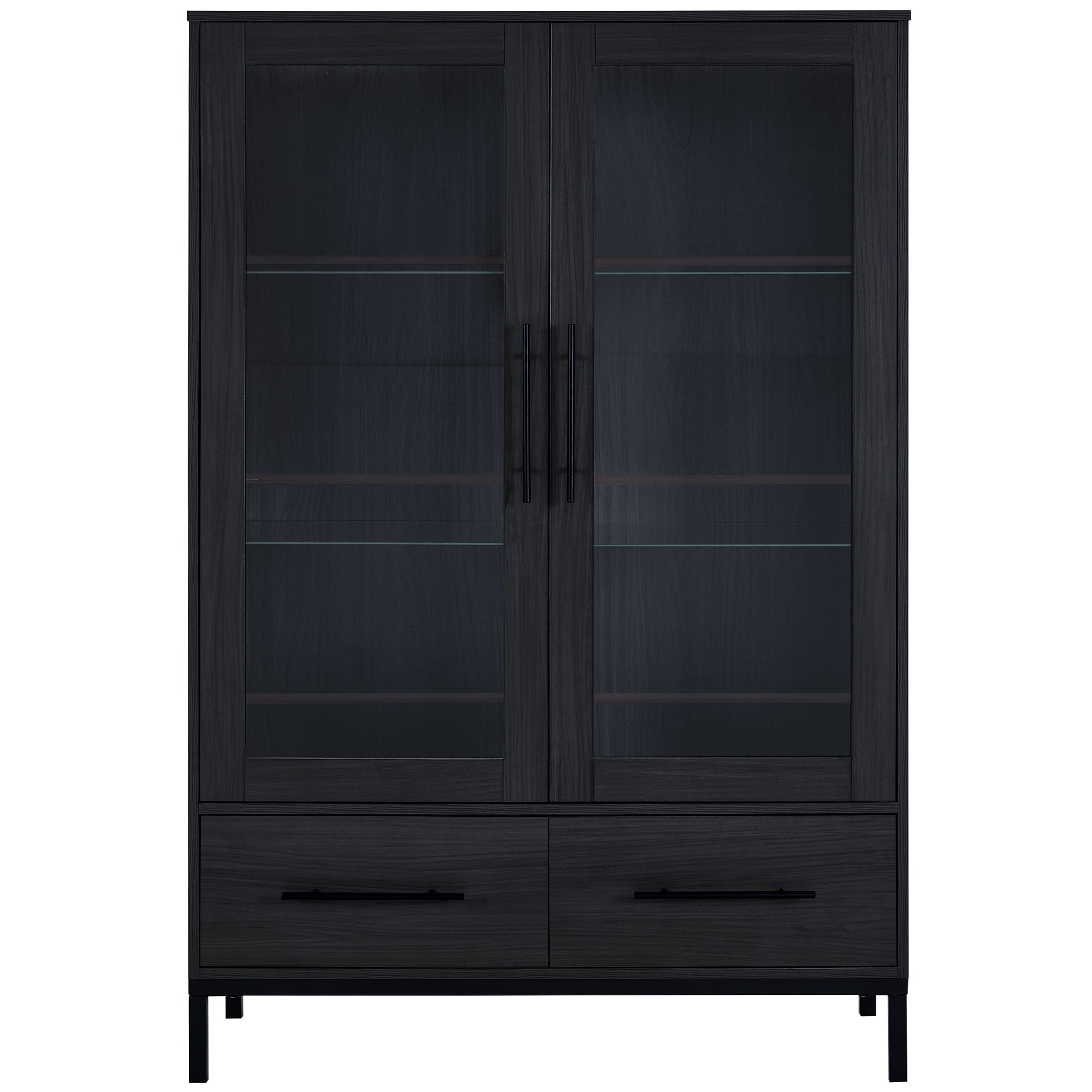 Wide Farmhouse Storage Cabinet with 4-Tier Adjustable Glass Shelves