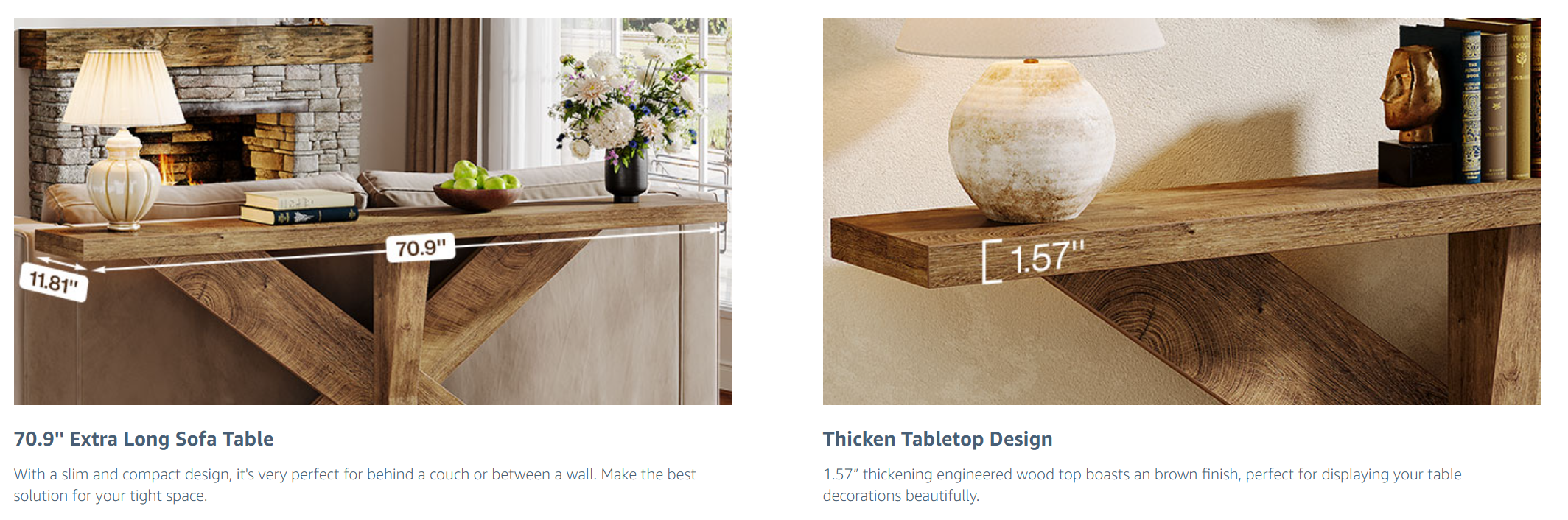 Bridgemont Farmhouse Console Table with Geometric Wooden Base