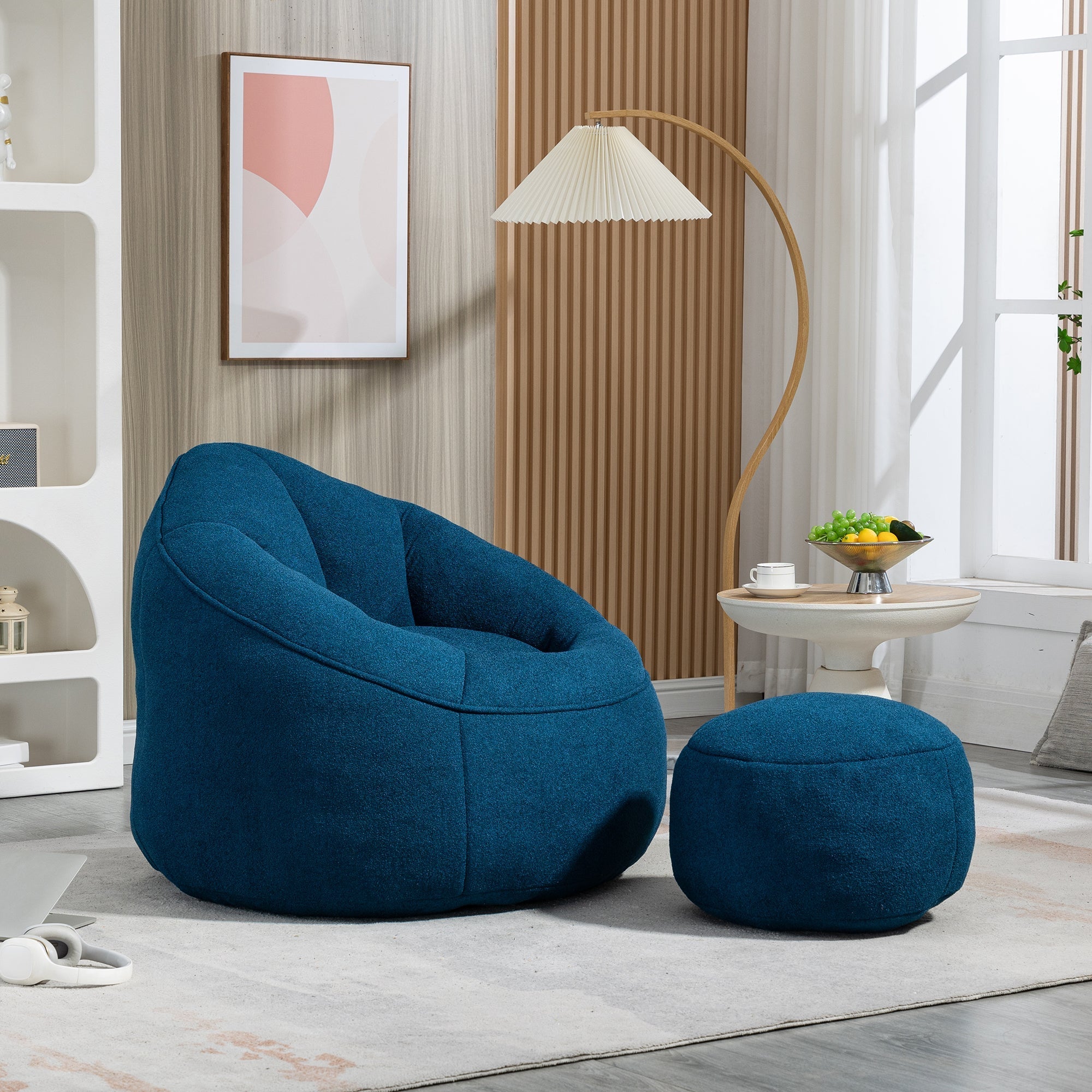 Bean Bag Sofa Chair with High-Pressure Foam and Footrest