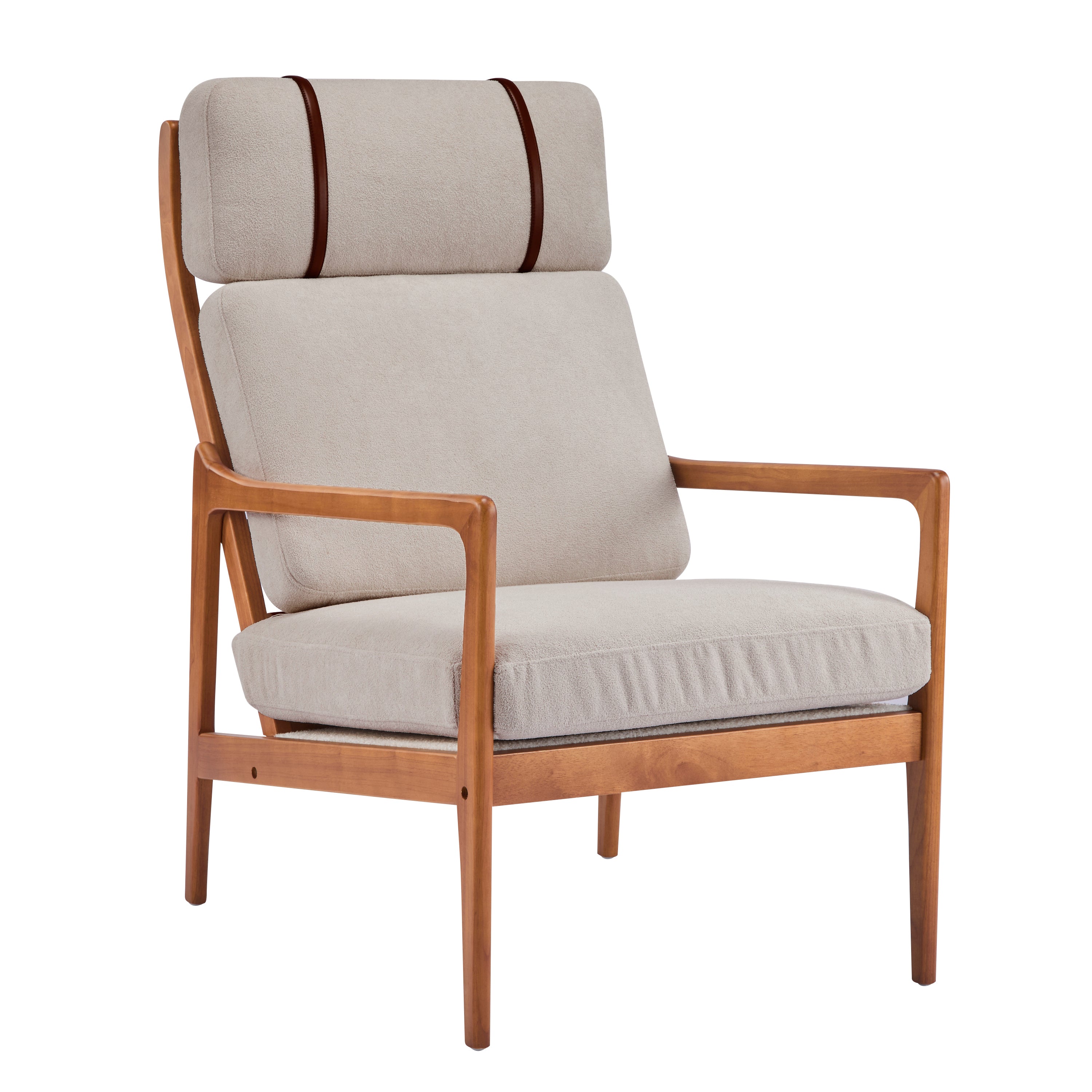 Birchmere Mid Century Modern Accent Armchair, Solid Wood Frame with High Back & Upholstered Cushions