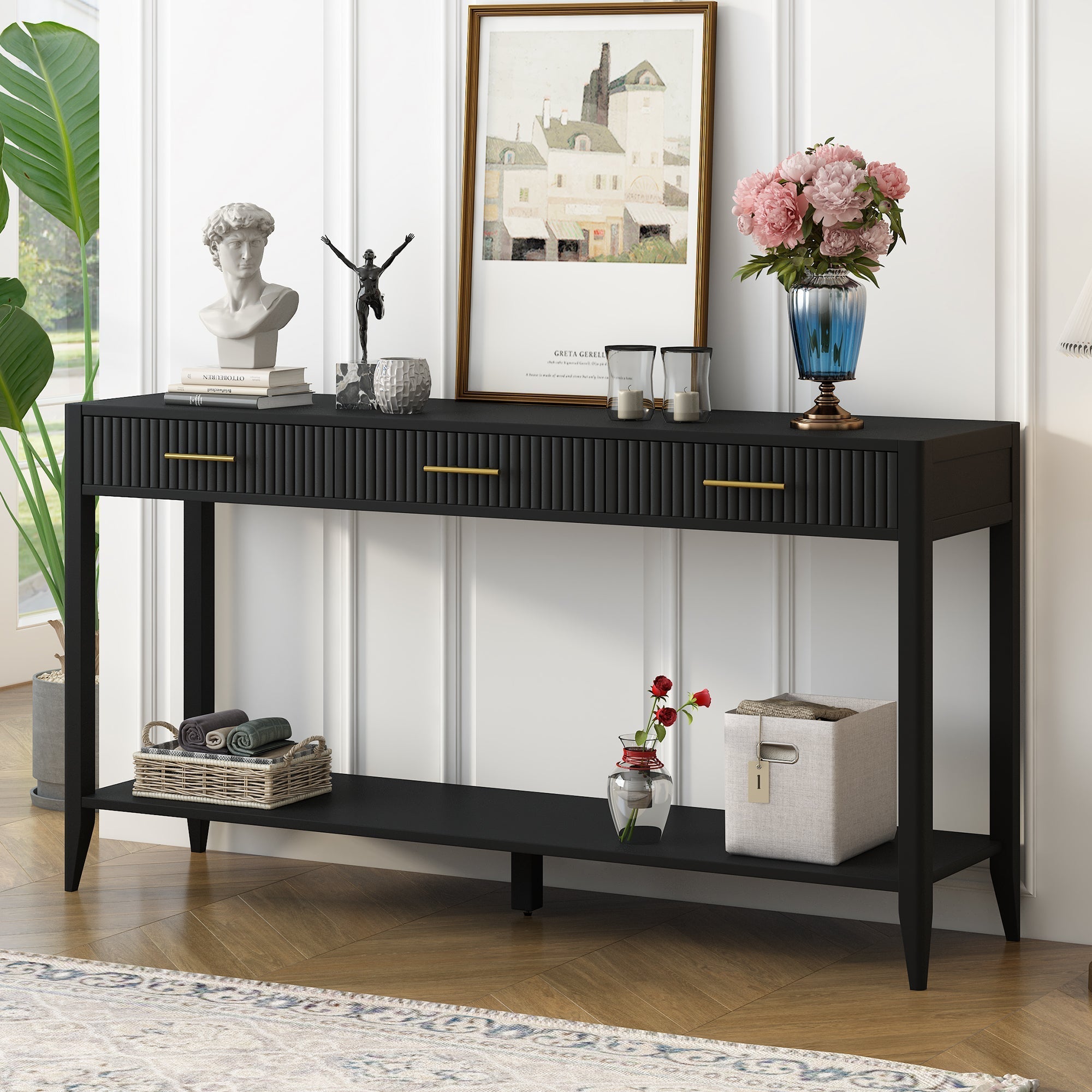 Fluted Drawer Contemporary Entryway Console Table