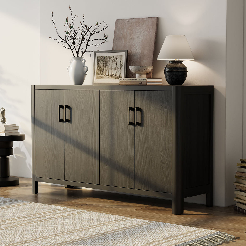 Farmhouse Style 4-Door Cabinet with Natural Distressed Finish