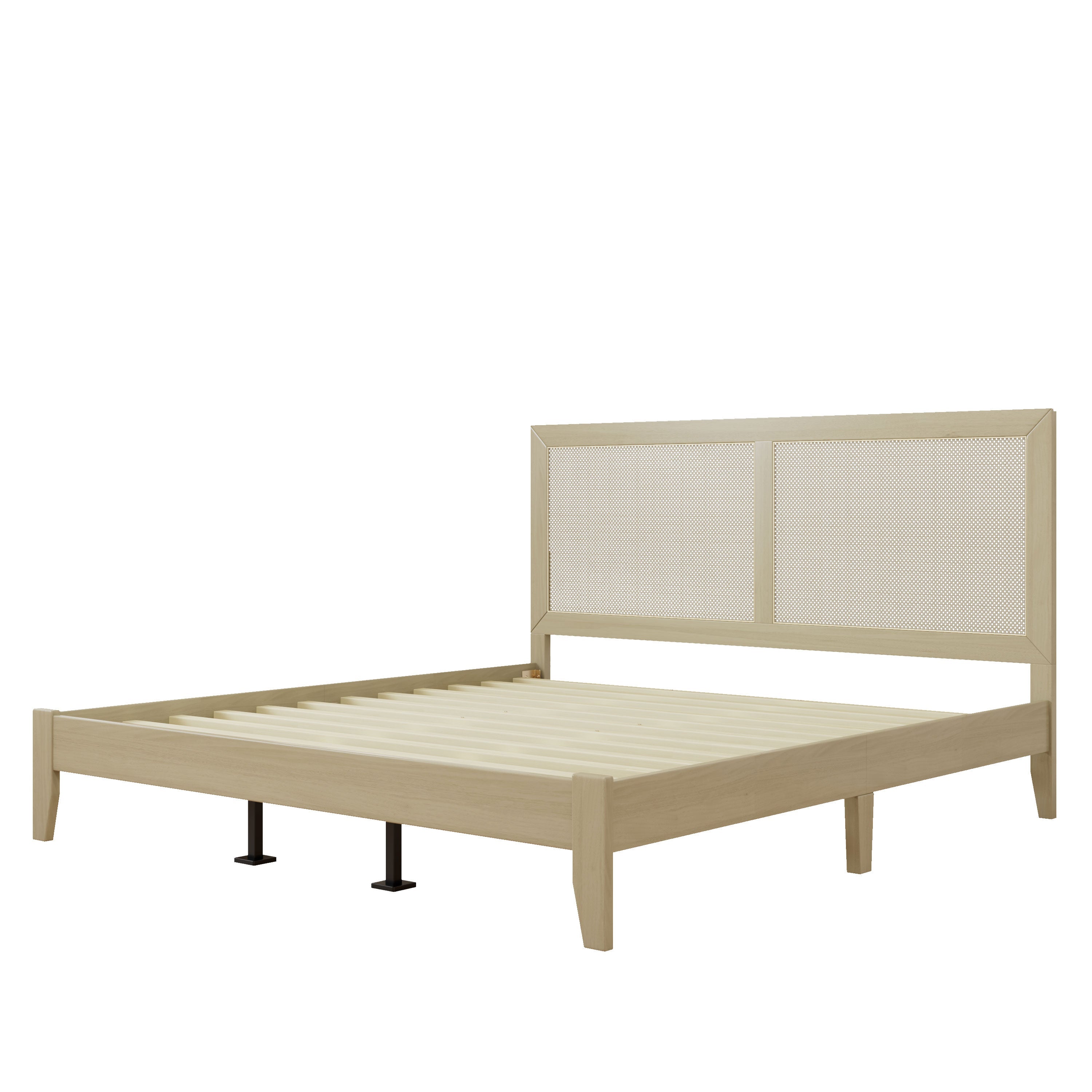 Solid Wood Platform Bed With Rattan