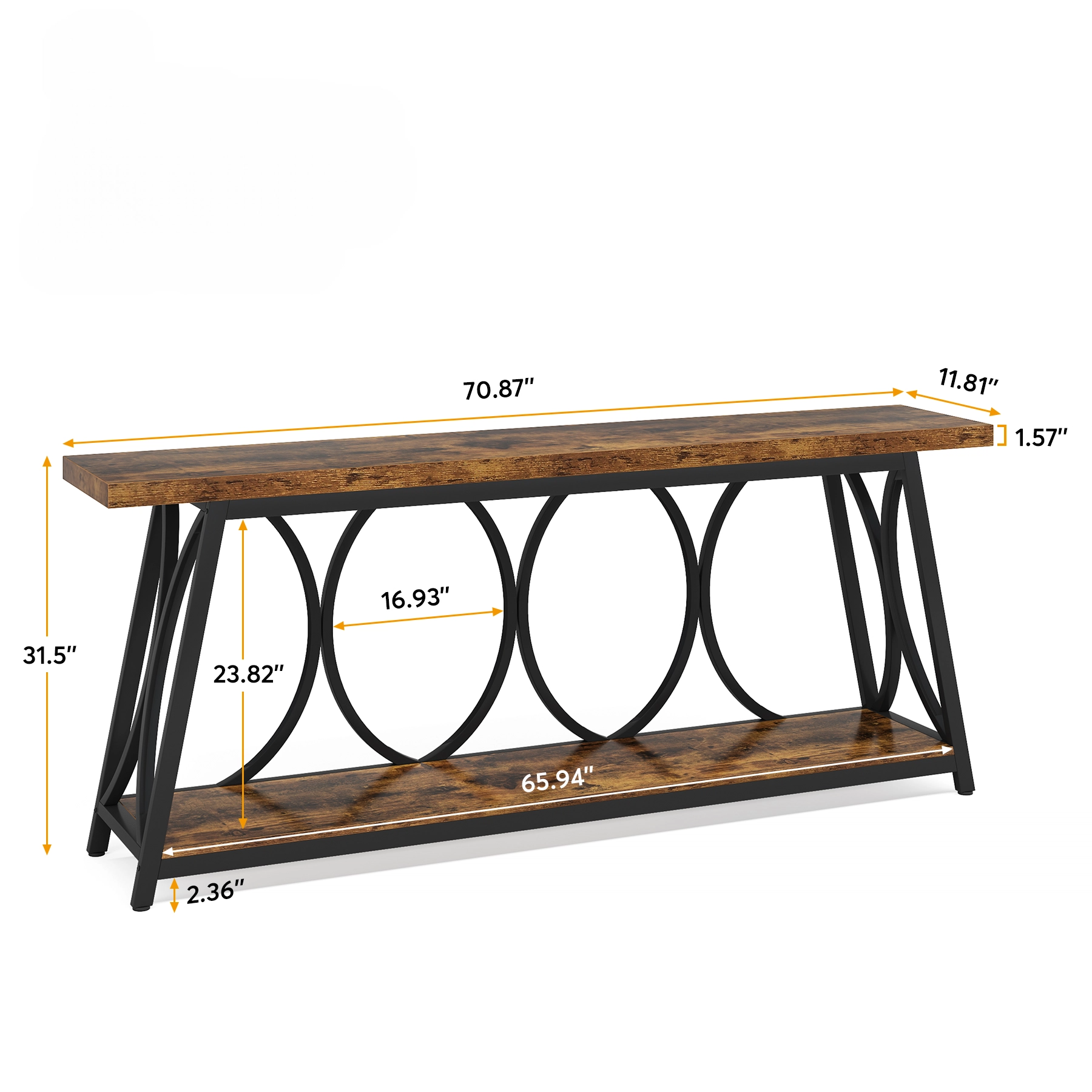 Holliston Industrial Console Tablewith 2-Tier Storage Shelves